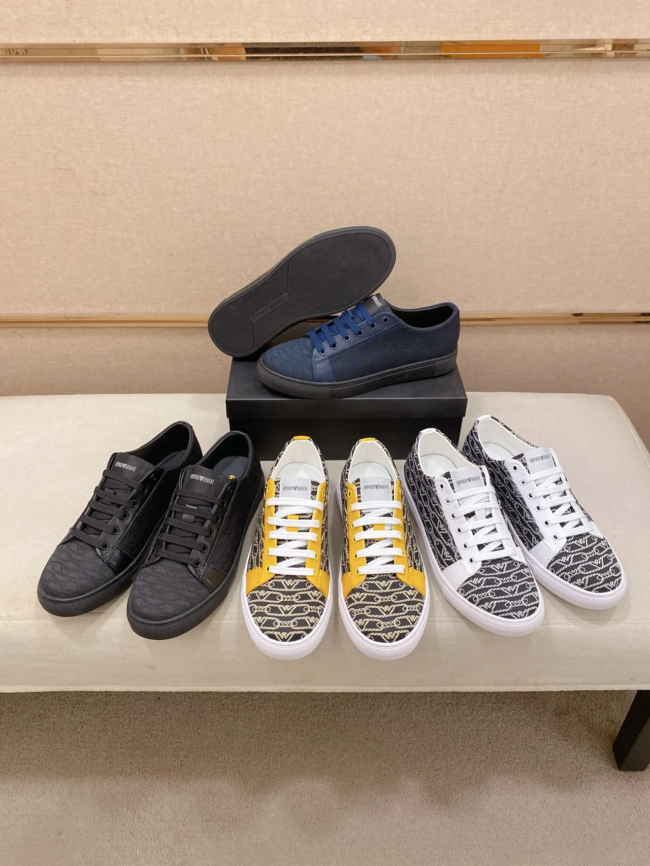 Emporio Armani Monochrome Black Logo Jacquard Low-Top Sneakers