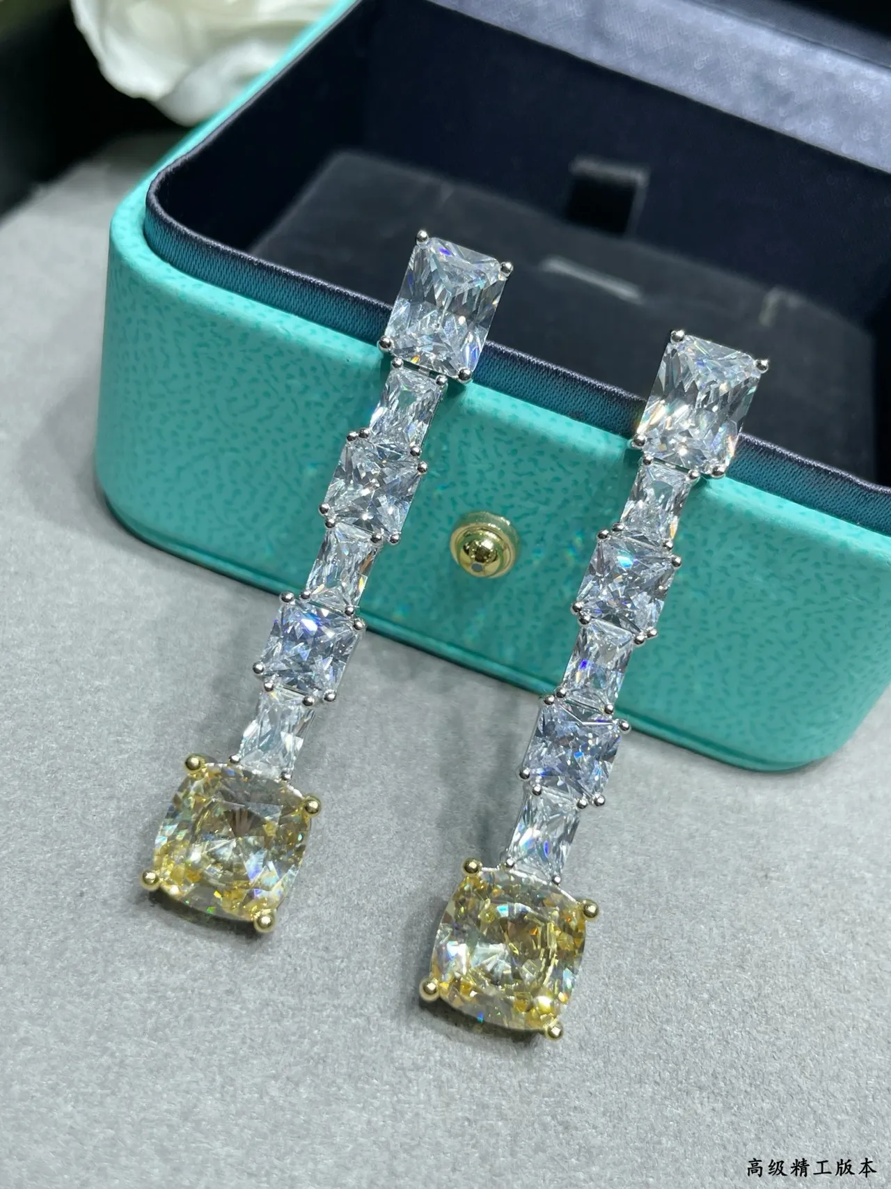 Tiffany & Co. Blue Gold Linear Cascade Cushion-Cut Terminal Stone Earrings