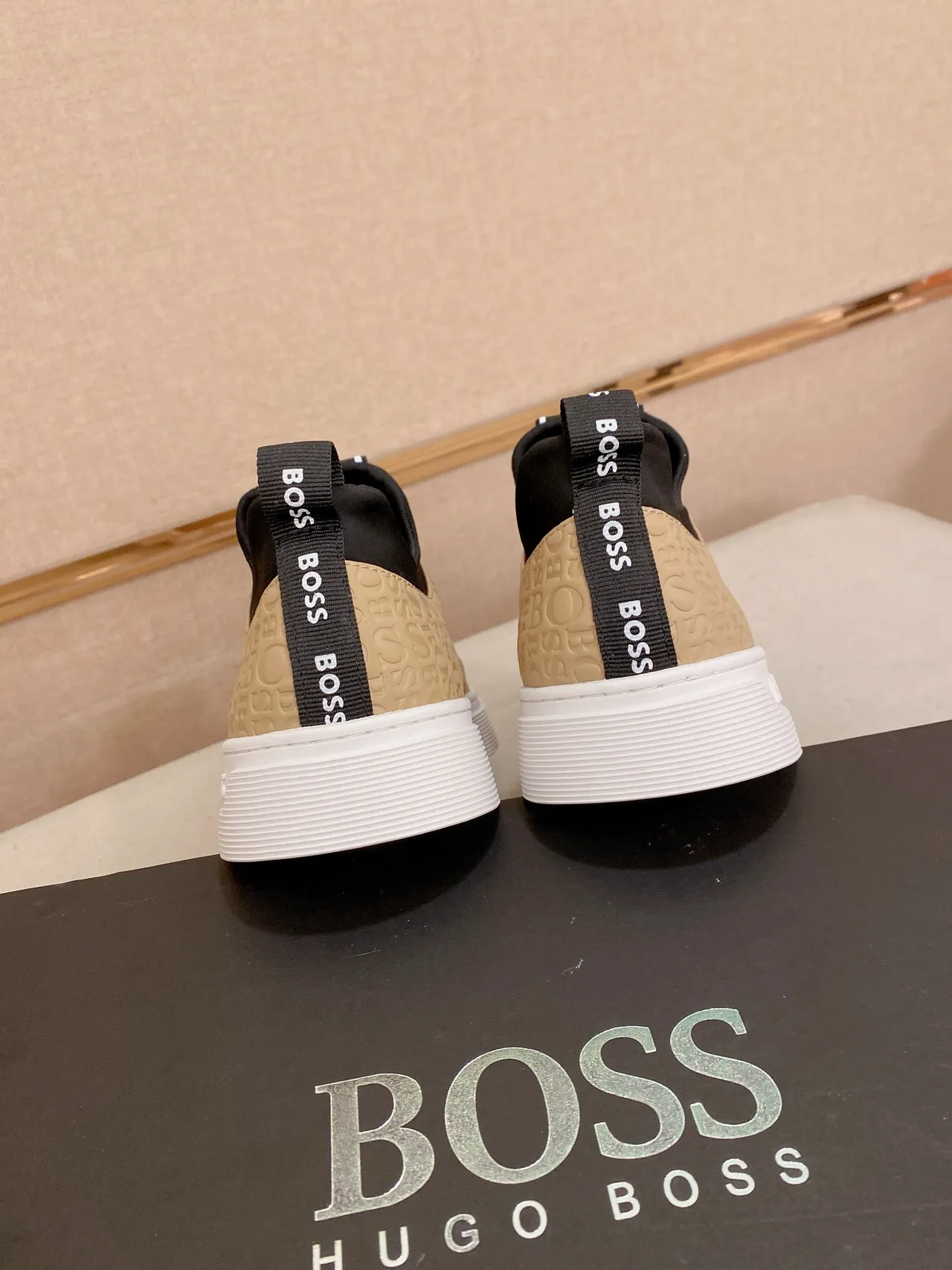 Hugo Boss Zip-Slip Embossed Logo Beige Lifestyle Sneakers