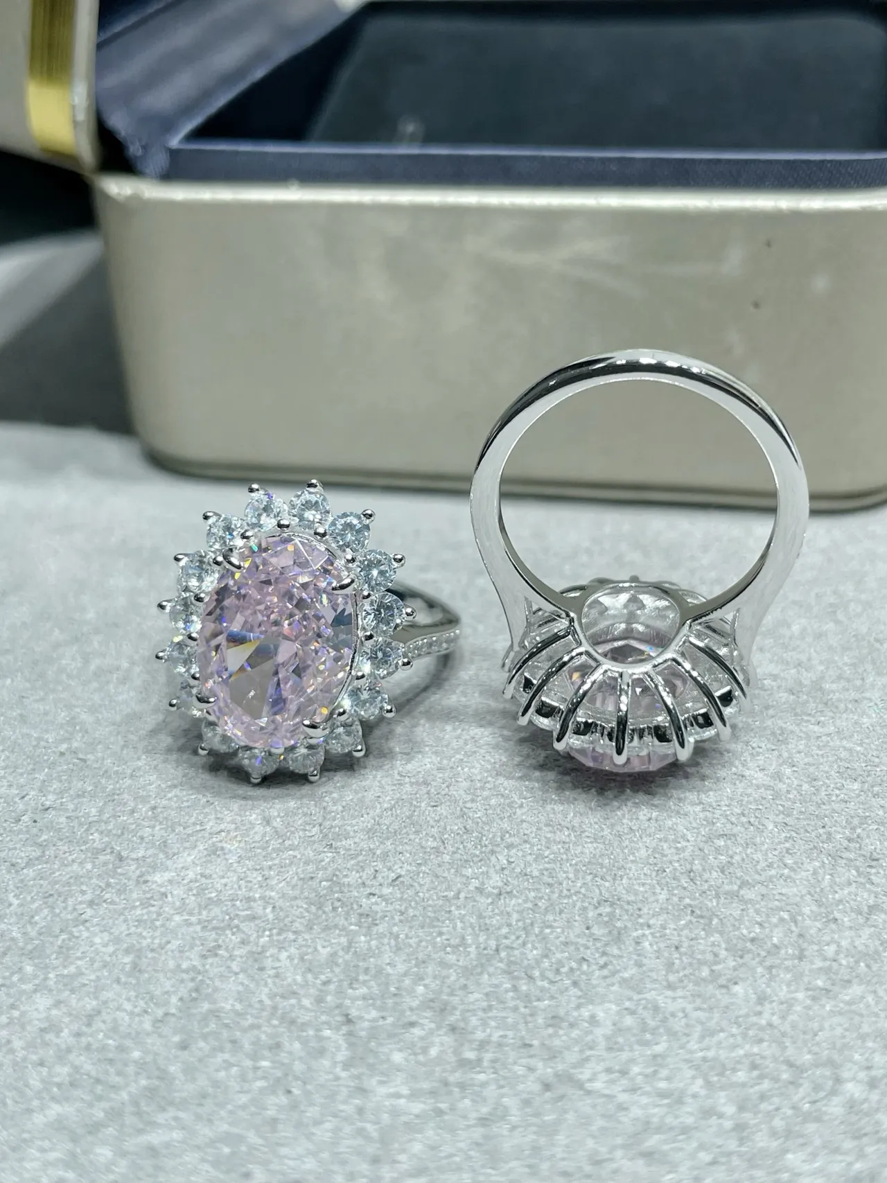 Oval Pink Halo Cluster Stud Earrings