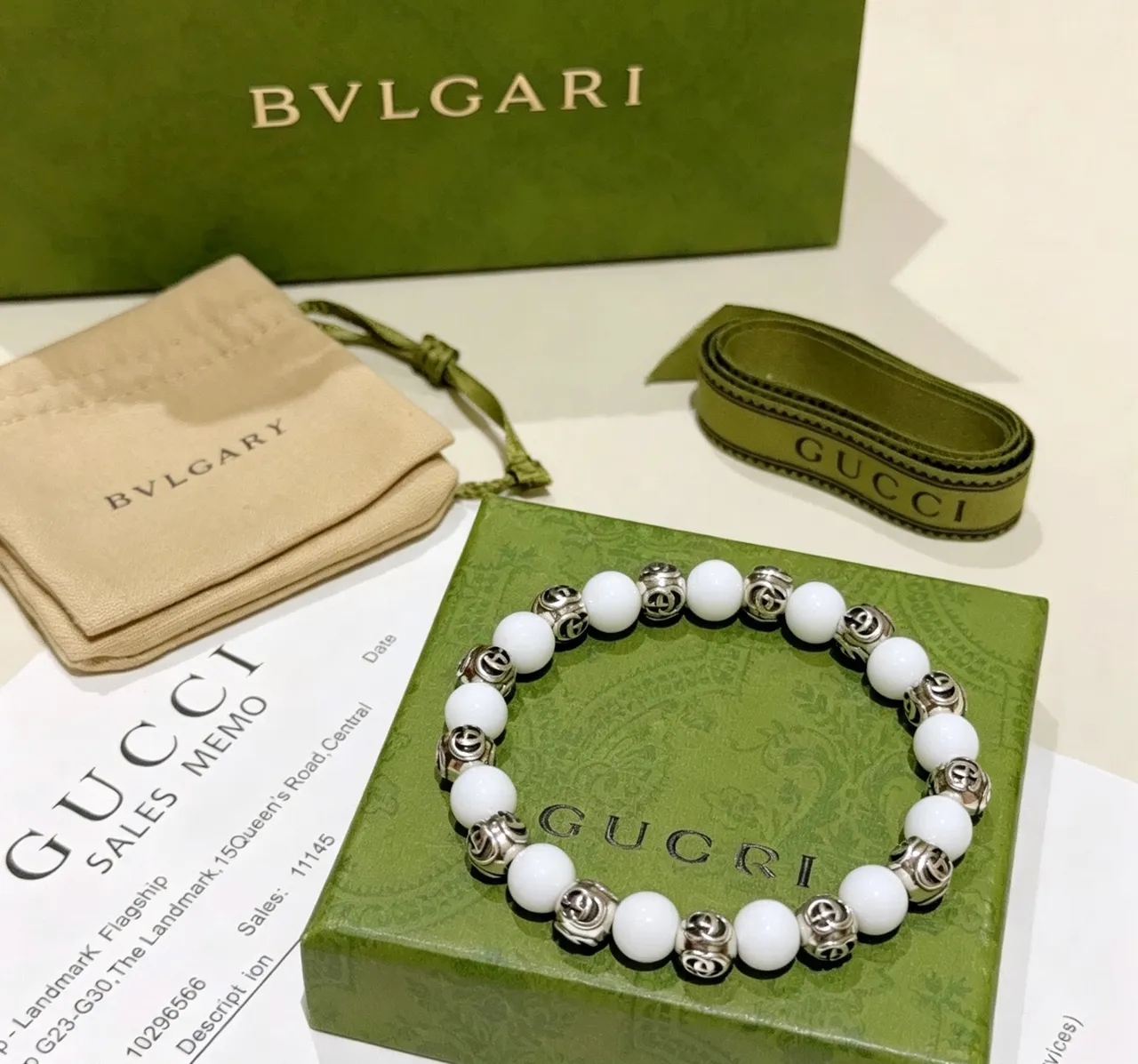 Bvlgari White Silver Beaded Spherical Stones Bracelet