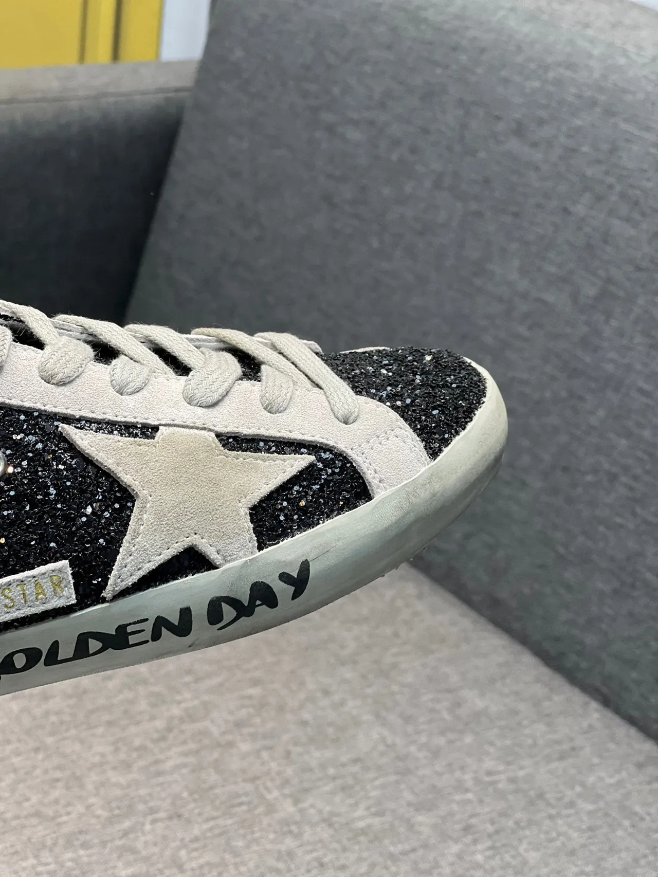 Golden Goose Superstar Black Glitter Star Lifestyle Sneakers