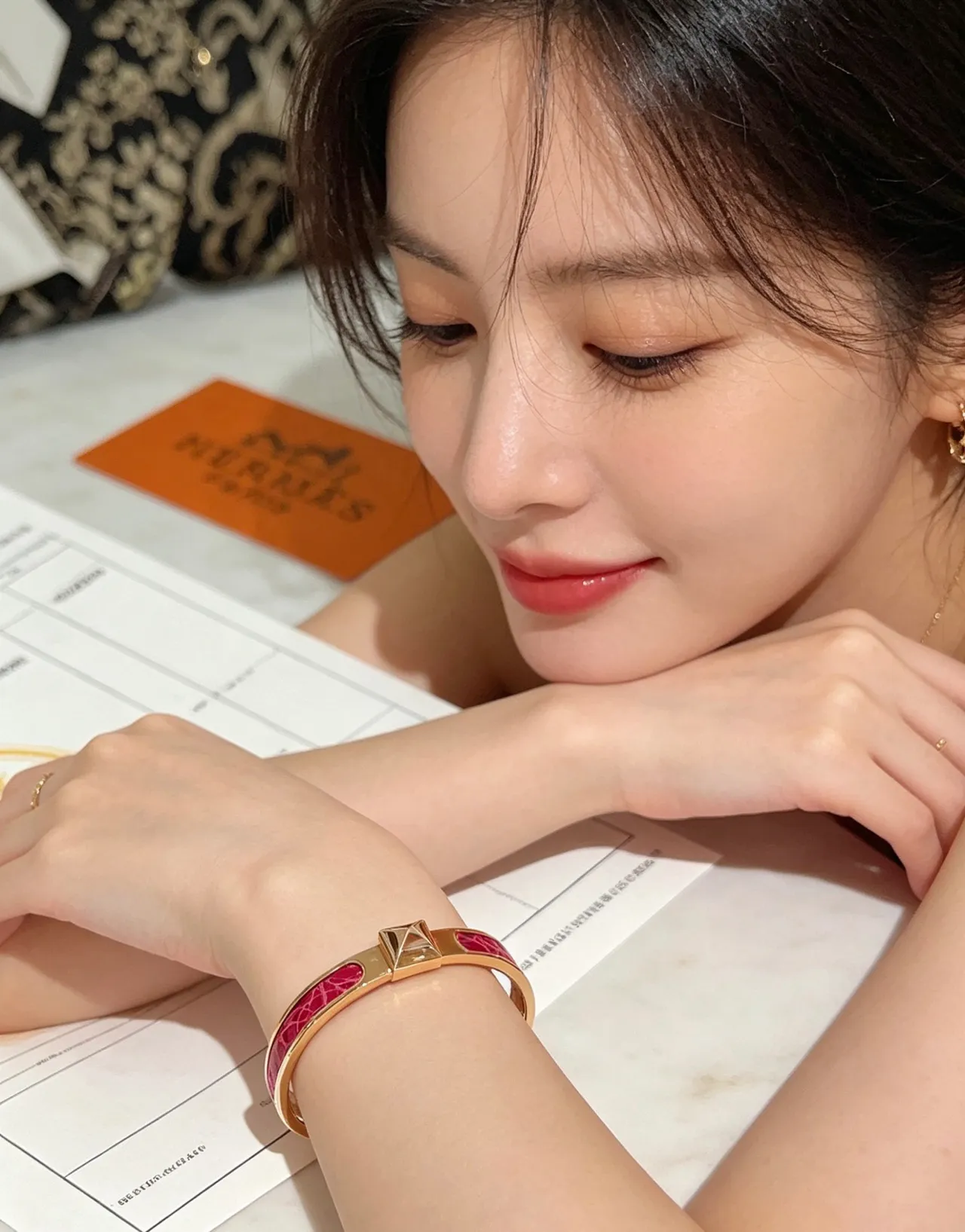 Hermès Pink Gold Metal H-Shaped Clasp Bracelet