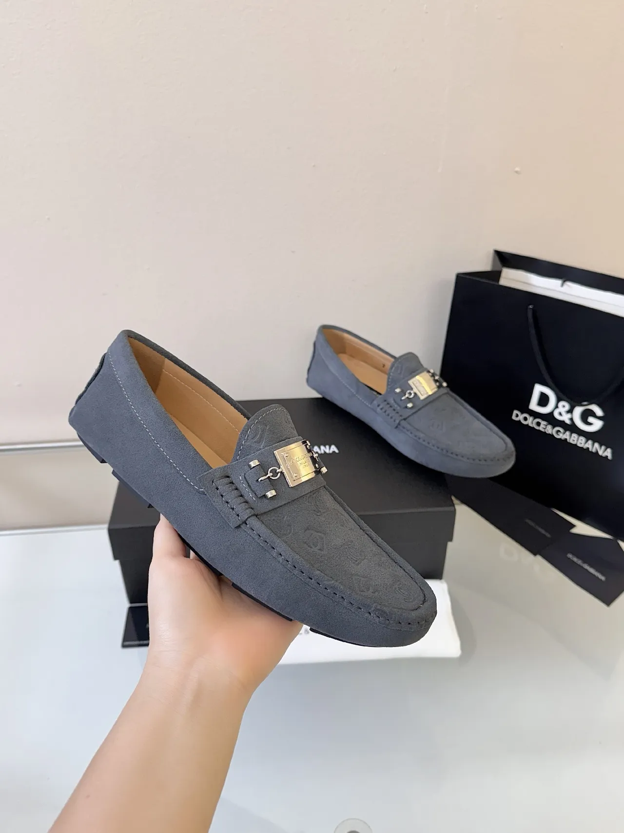 Dolce & Gabbana Portofino Gray Suede Loafers