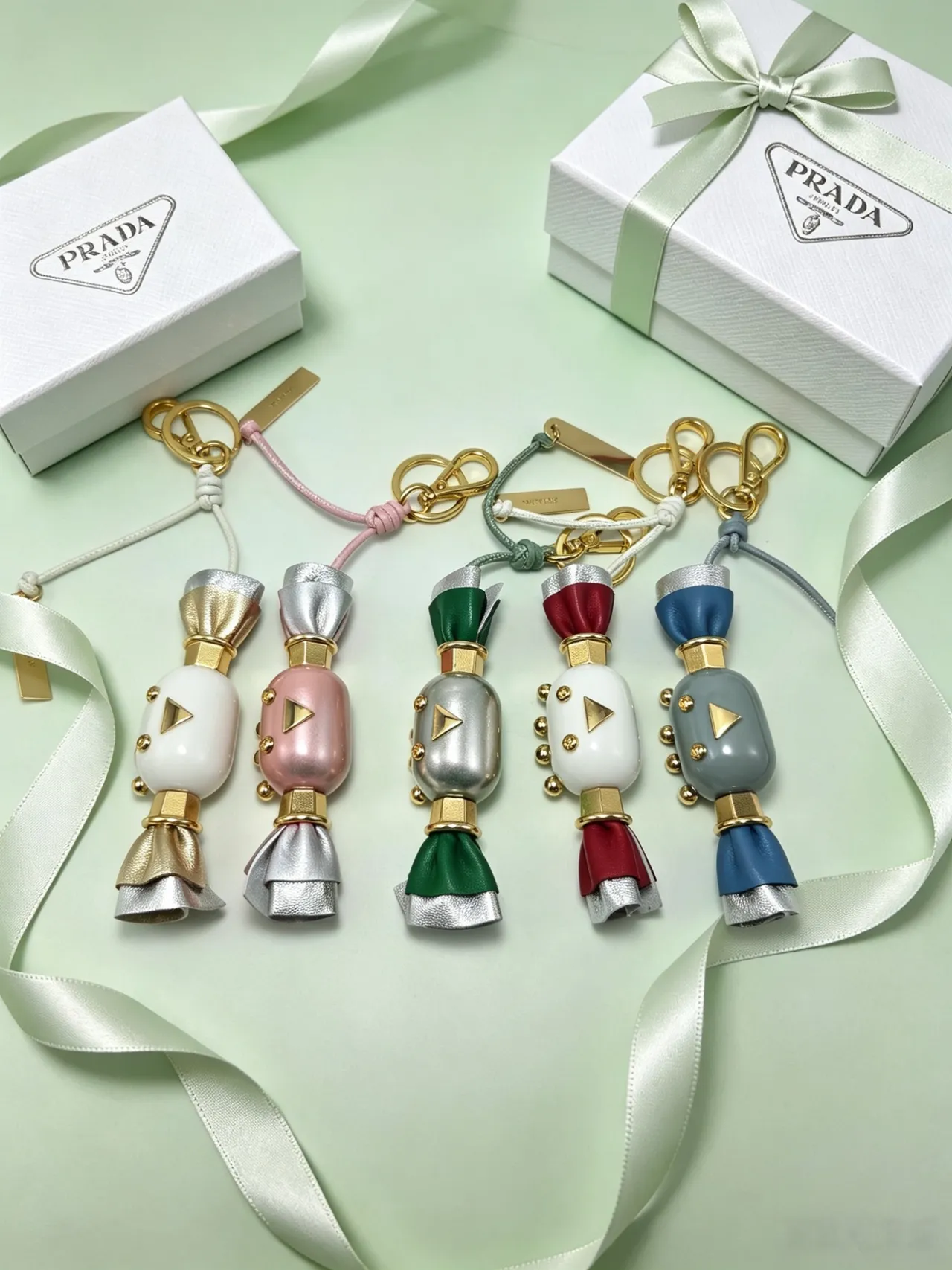 Prada Pink Gold Candy-Shaped Charm Leather Bow Detail Crossbody Bag