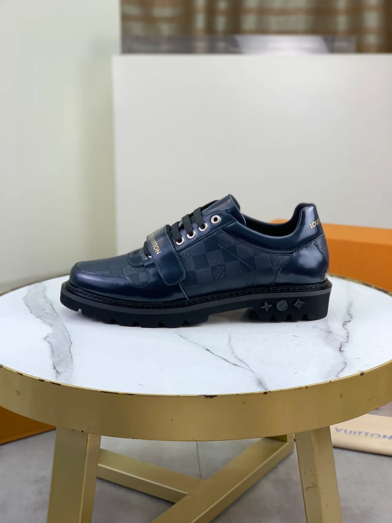 Louis Vuitton Navy Black Monogram Canvas Panel Chunky Lug Sole Casual Shoes