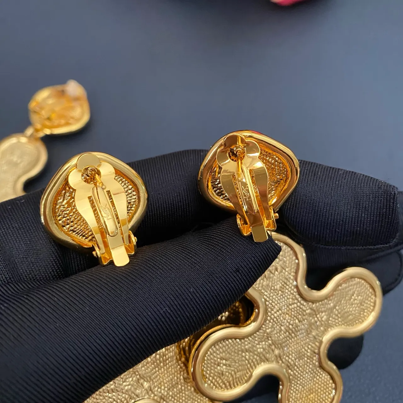 Saint Laurent Crystal Cross Cluster Gold-Tone Earrings