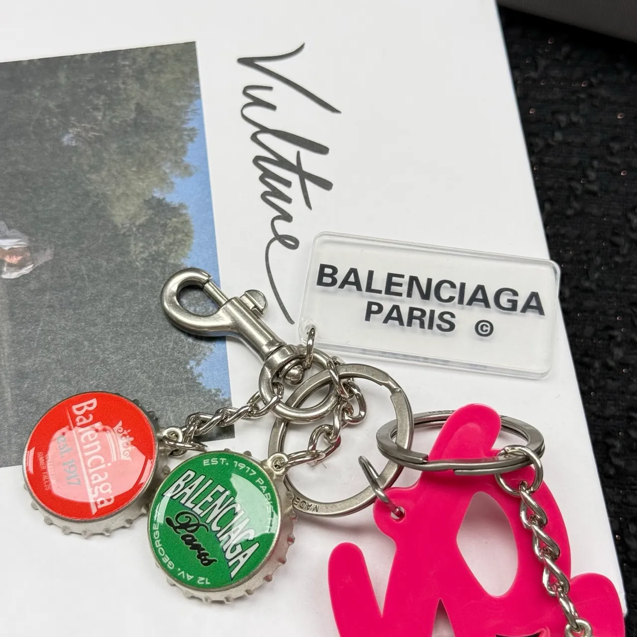 Balenciaga Pink Multicolor Sculpted Script Charm Pendant Phone Accessory