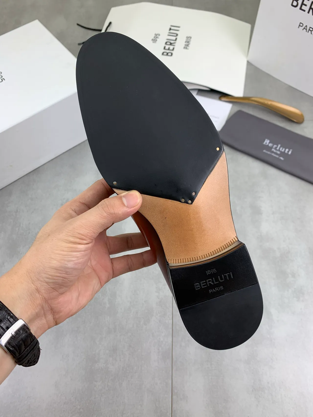 BERLUTI Brown Black Two-Tone Patina Slip-On Leather Shoes