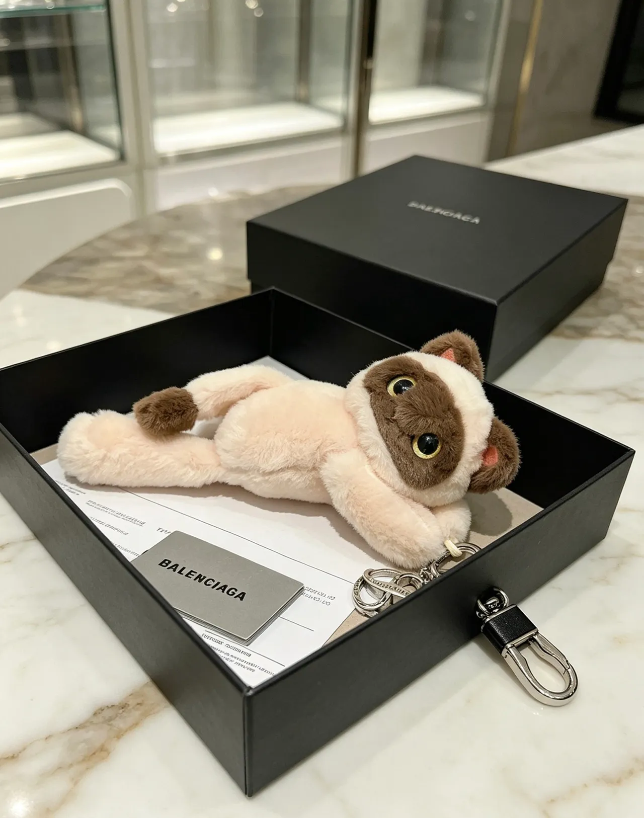 Balenciaga Beige Brown Plush Cat Siamese-Style Coloration Crossbody Bag