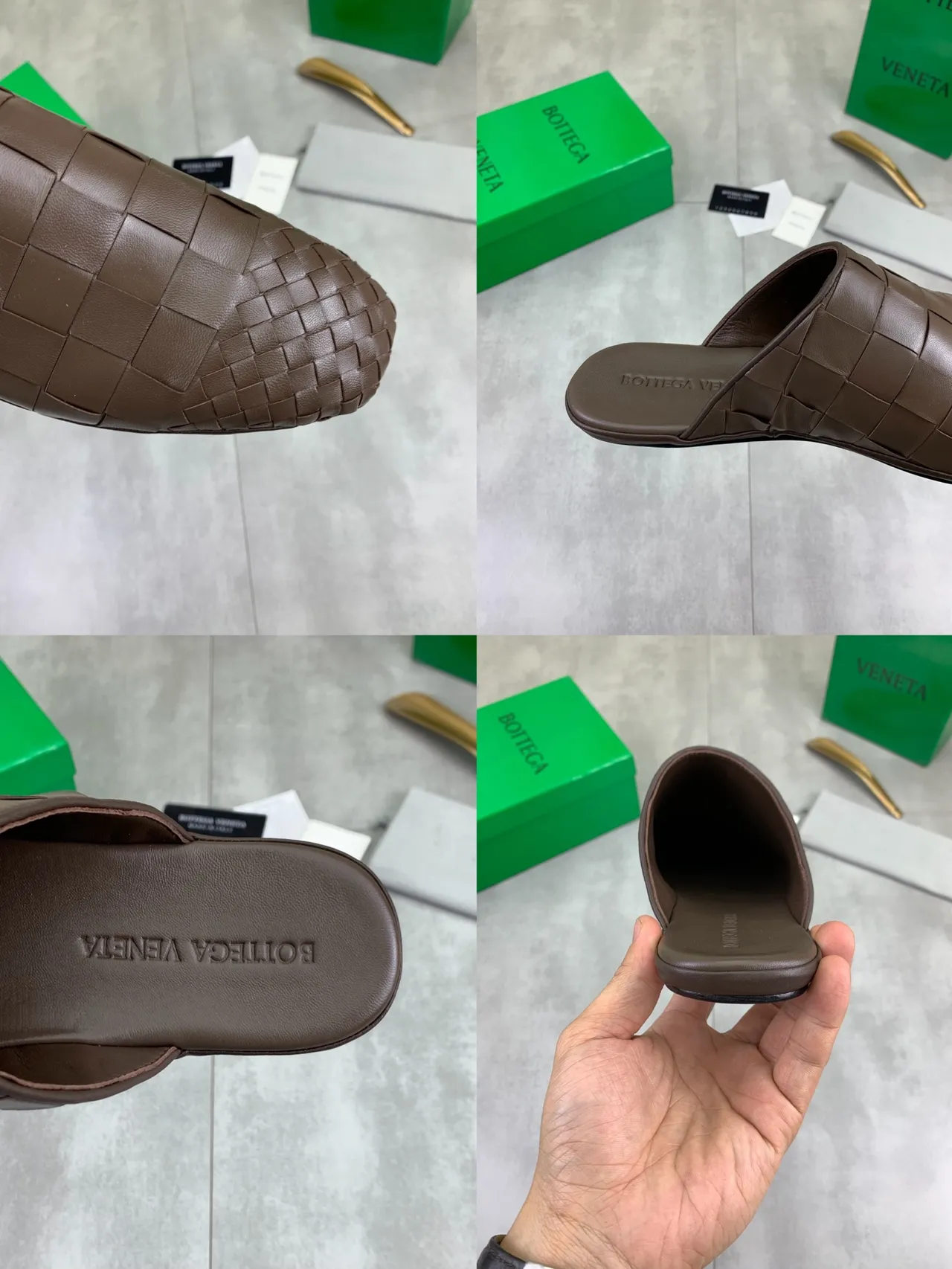 Bottega Veneta Cassette Woven Brown Leather Slippers