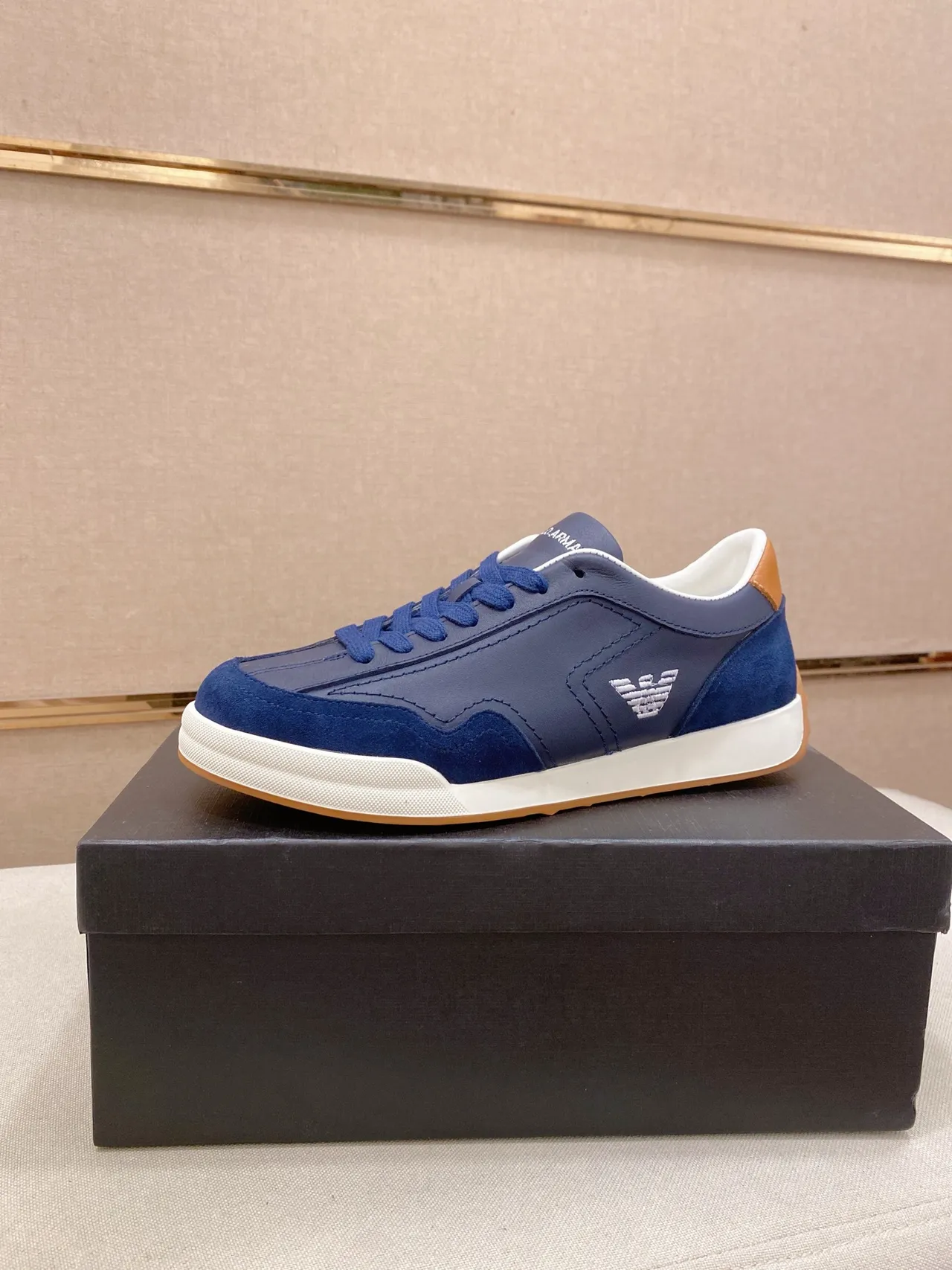Emporio Armani Navy Blue Leather-Suede Eagle Logo Lifestyle Sneaker