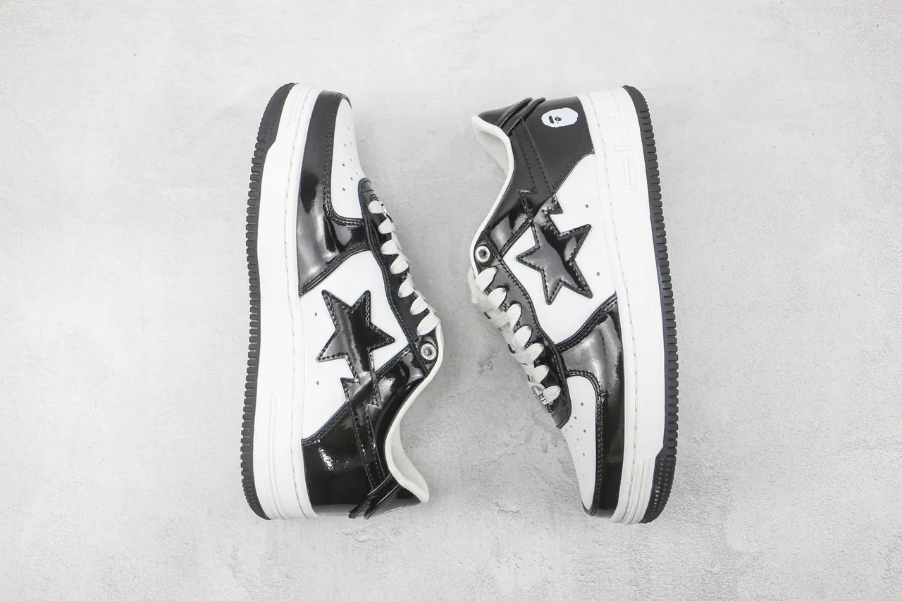 A Bathing Ape BAPE STA Black and White Patent Leather Lifestyle Sneakers