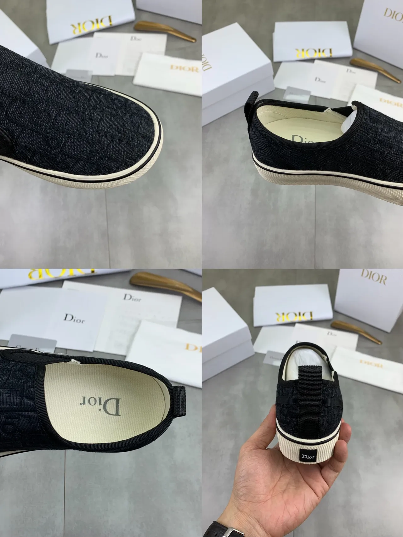 Dior Navy Beige Jacquard Oblique Pattern Slip-On Canvas Shoes