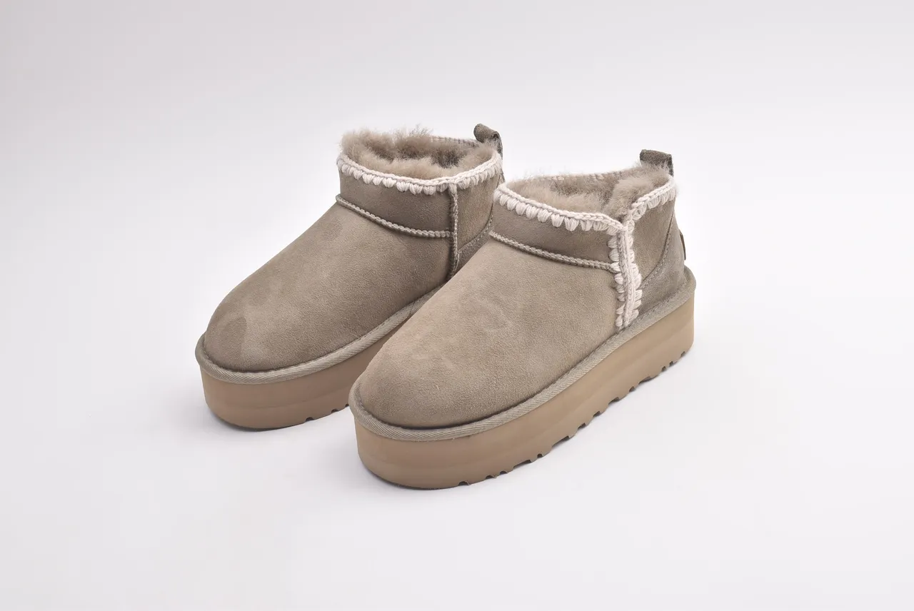 UGG Beige Brown Platform Sole Suede Upper Snow Boots