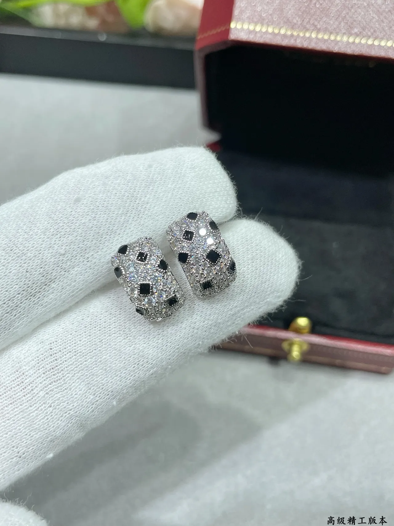 Cartier Silver Black Pavé-Set Geometric Inlays Earrings