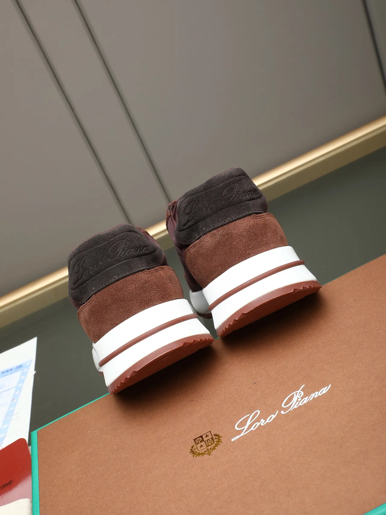 Loro Piana Burgundy and Brown Suede-Nylon Lifestyle Sneaker