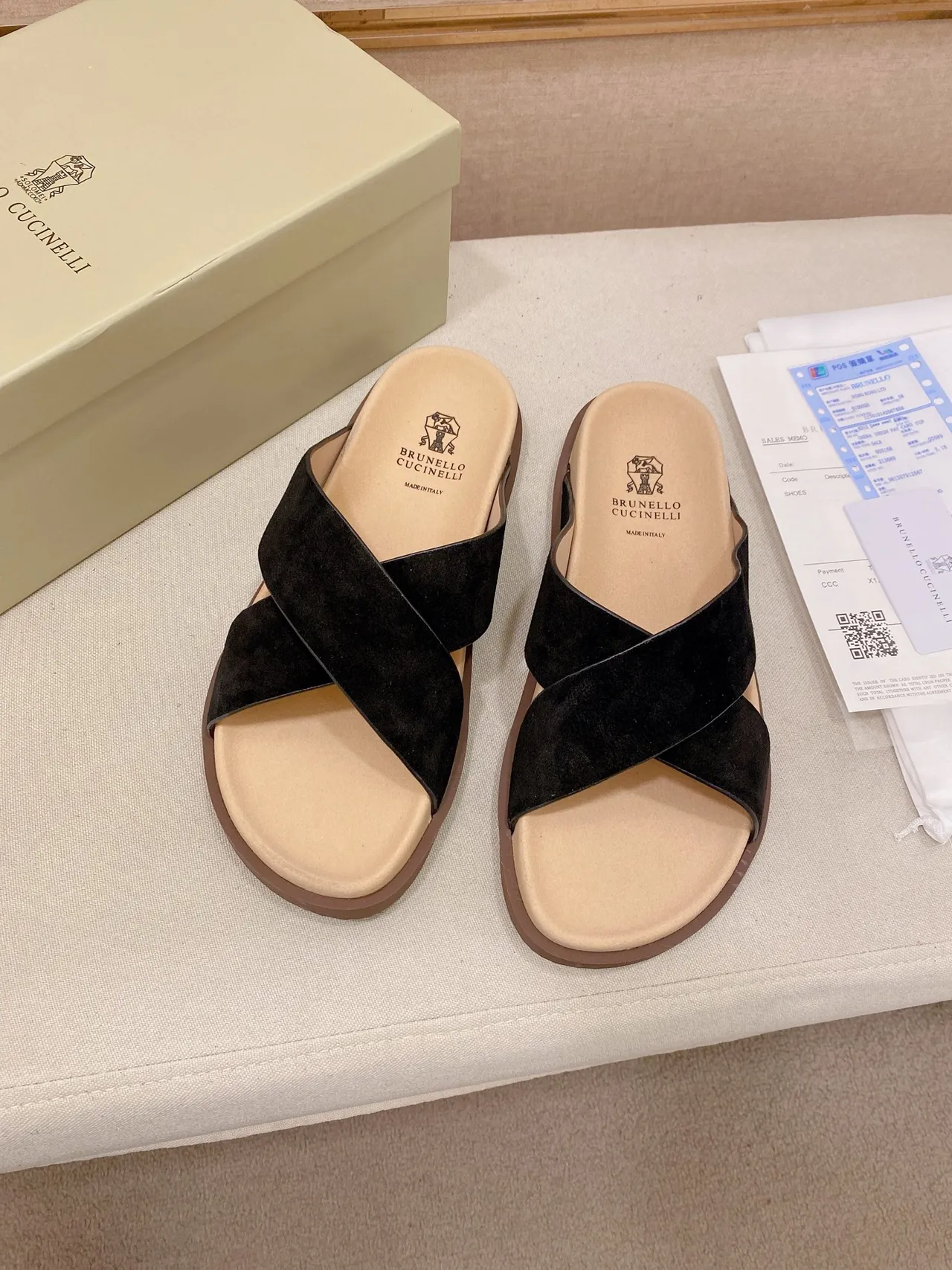 Brunello Cucinelli Crisscross Strap Flat Slide Casual Sandals