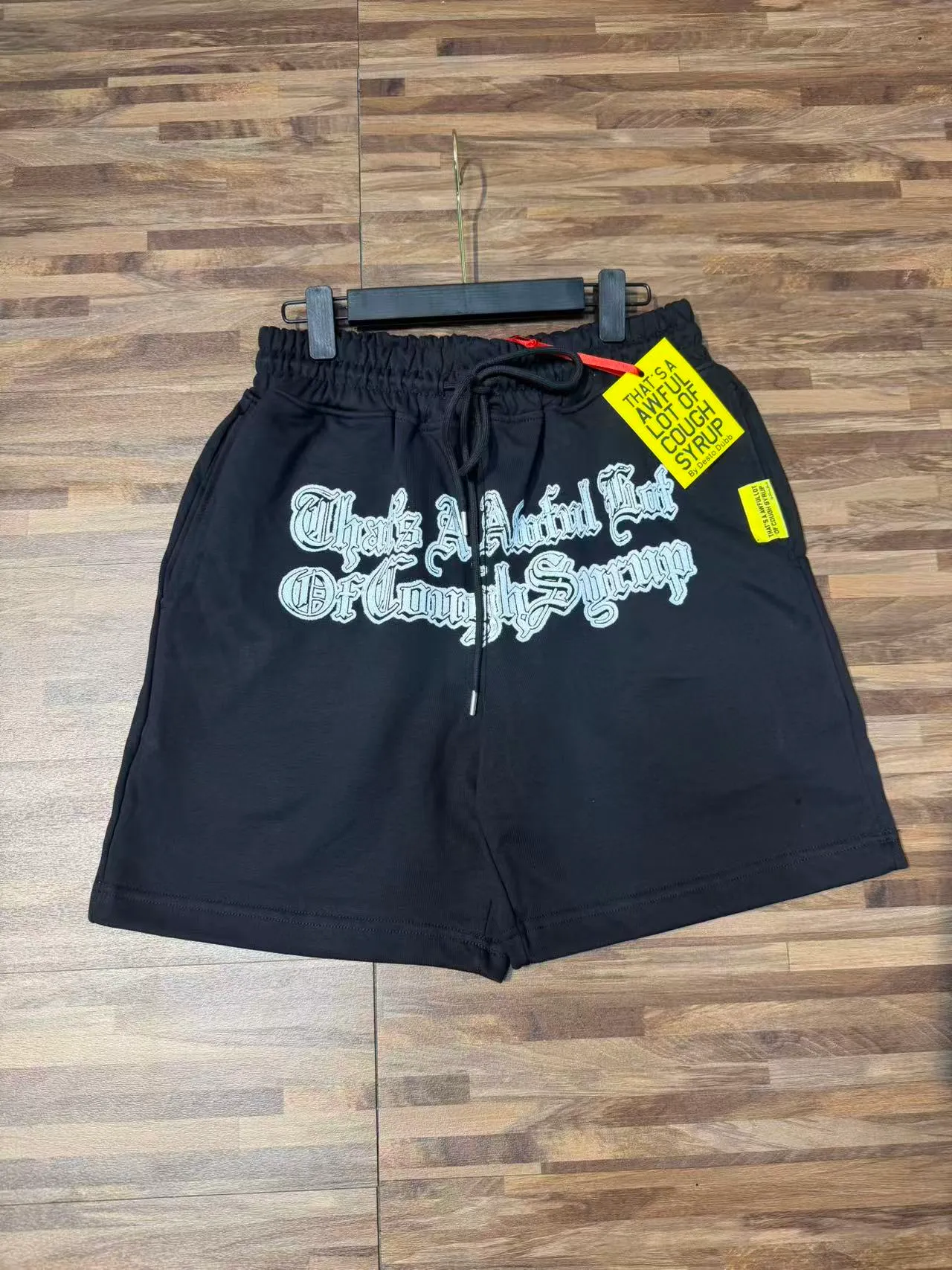 Black Gothic Typography Print Elastic Waist Shorts