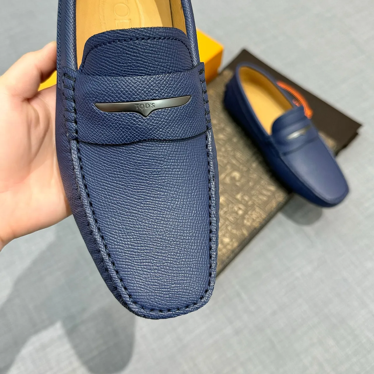 Tod's Gommino Loafer Navy Blue Pebbled Leather Slip-On Loafers