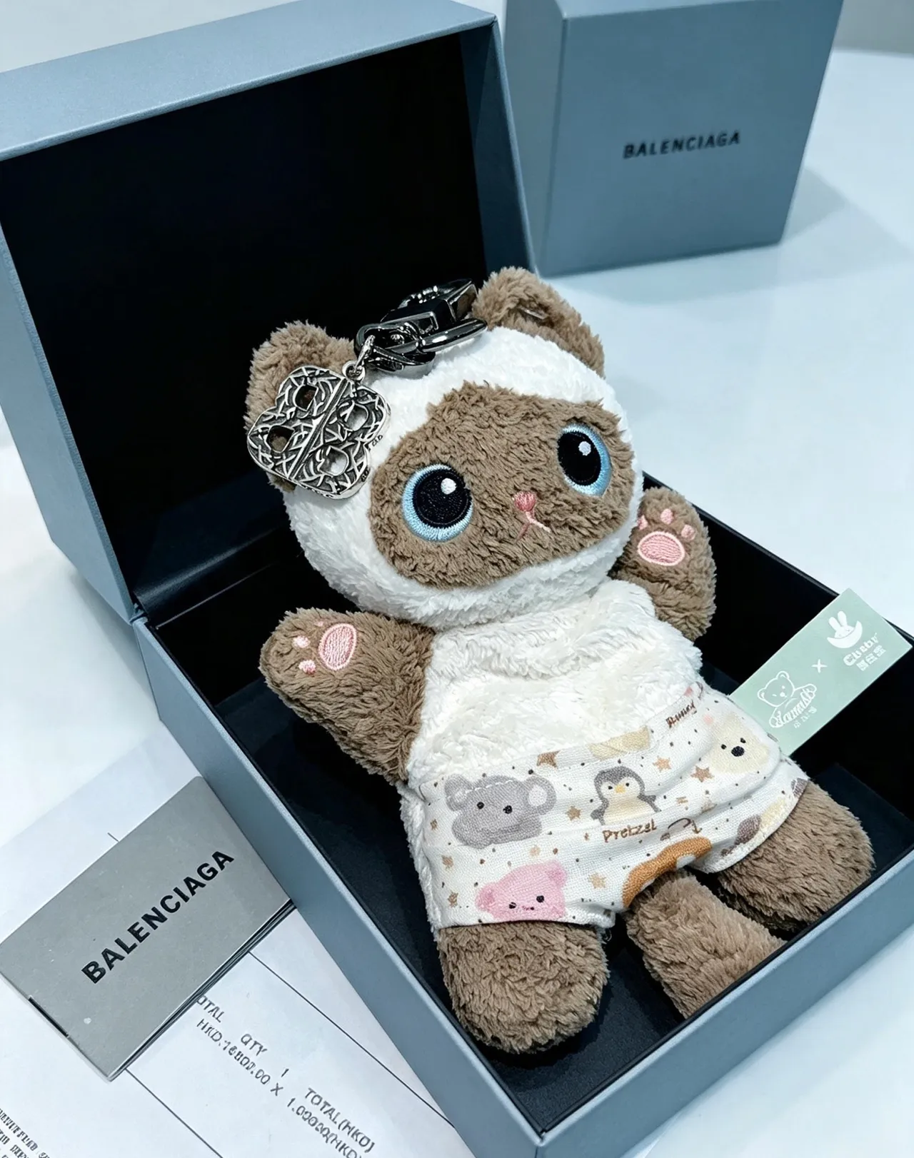 Balenciaga Brown Beige Plush Cat-Shaped Wearing Printed Fabric Onesie Handbag