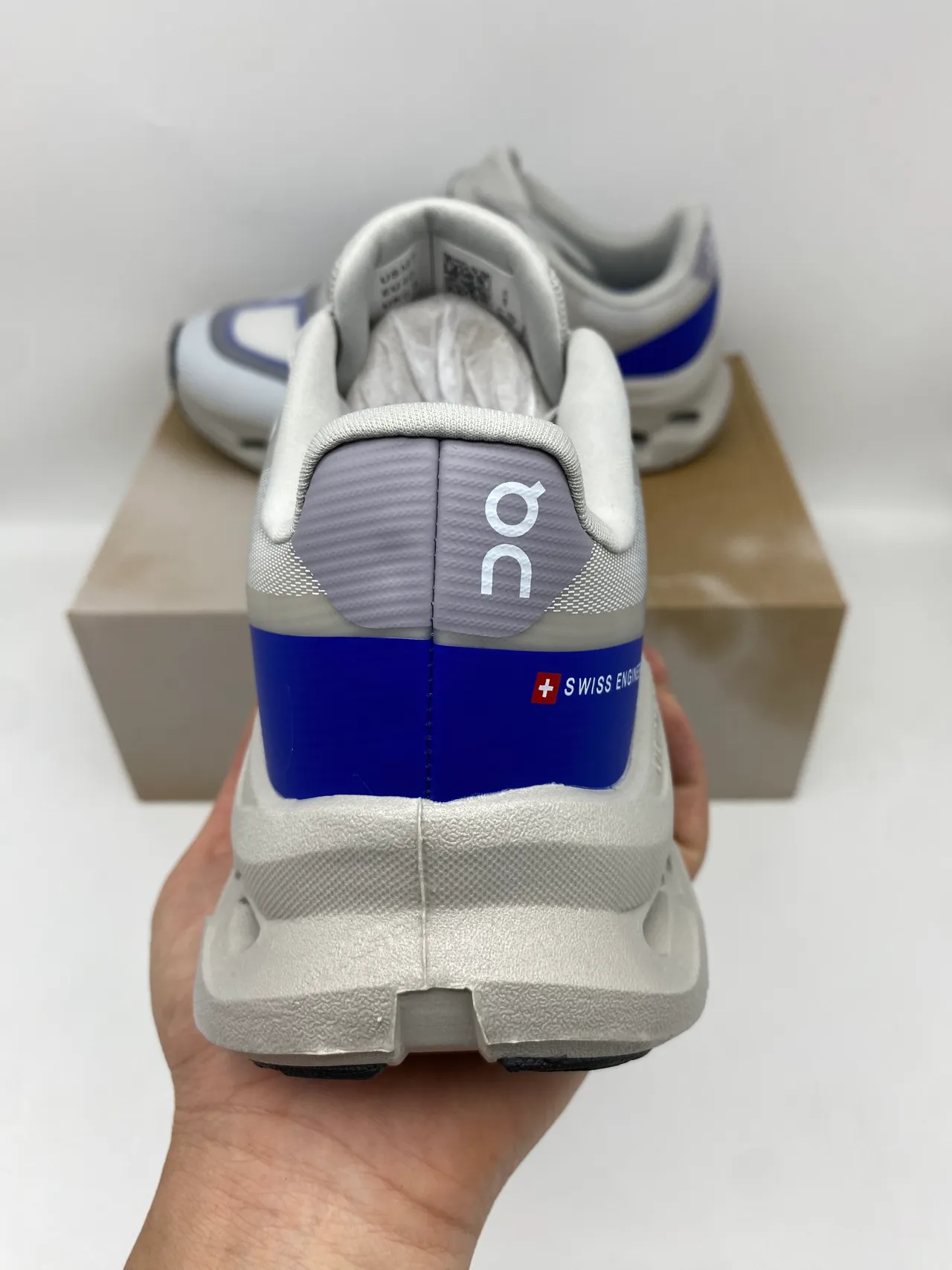 On Beige Gray Sculpted Open-Cell Midsole Mesh And Synthetic Overlay Upper Running Shoes