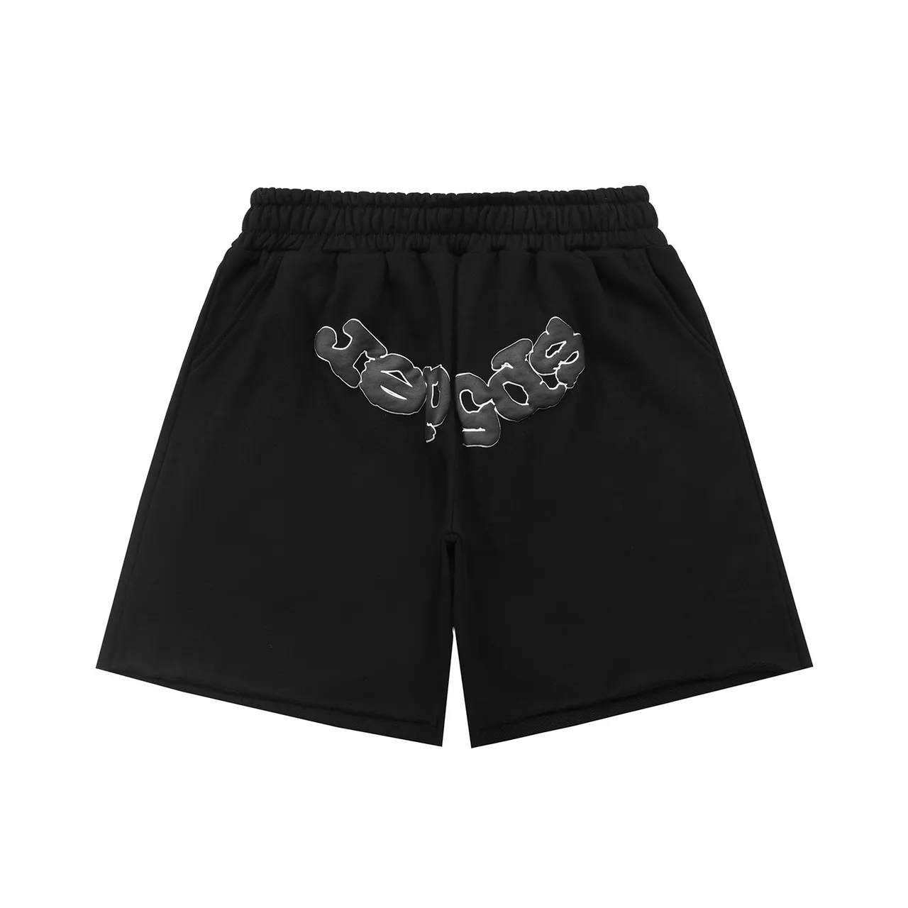 Black and Red Graphic Appliqué Elastic Waist Shorts