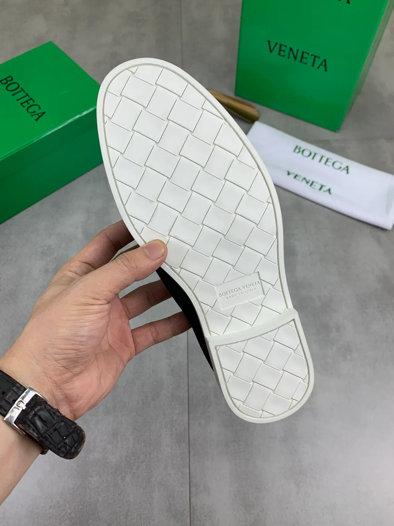 Bottega Veneta Black White Suede Upper Rubber Sole Loafer