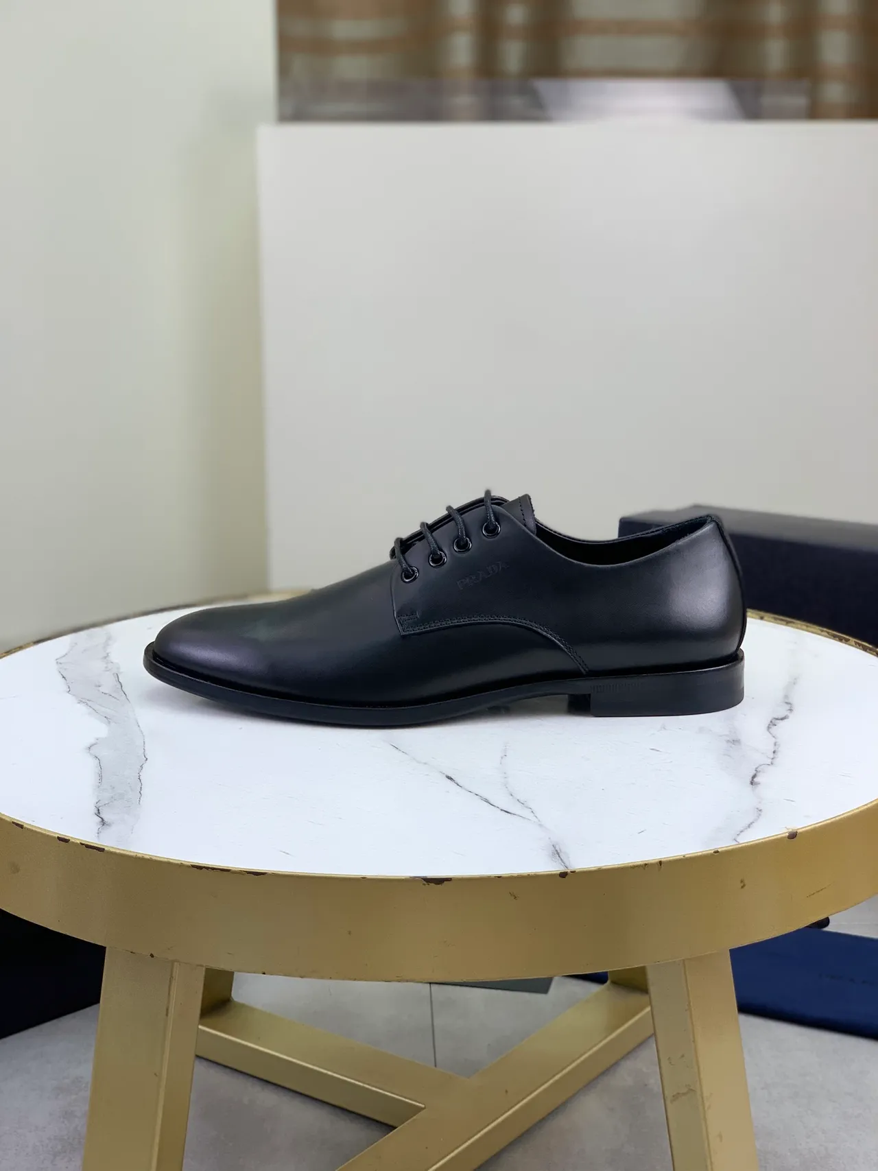 Prada Cap-Toe Smooth Leather Black Oxford Shoes