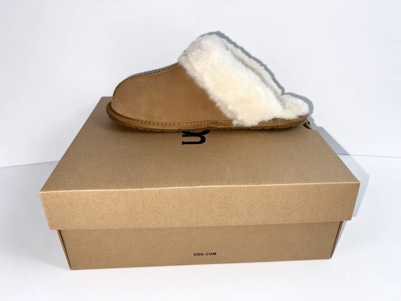 UGG Tasman Tan Suede Shearling-Lined Slippers