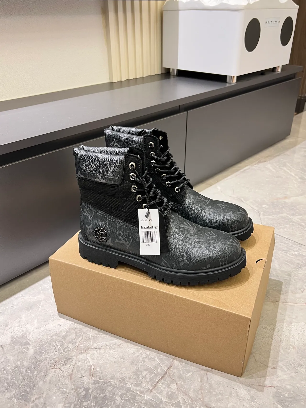 Timberland Premium 6-Inch Monogram-Print Black Work Boots