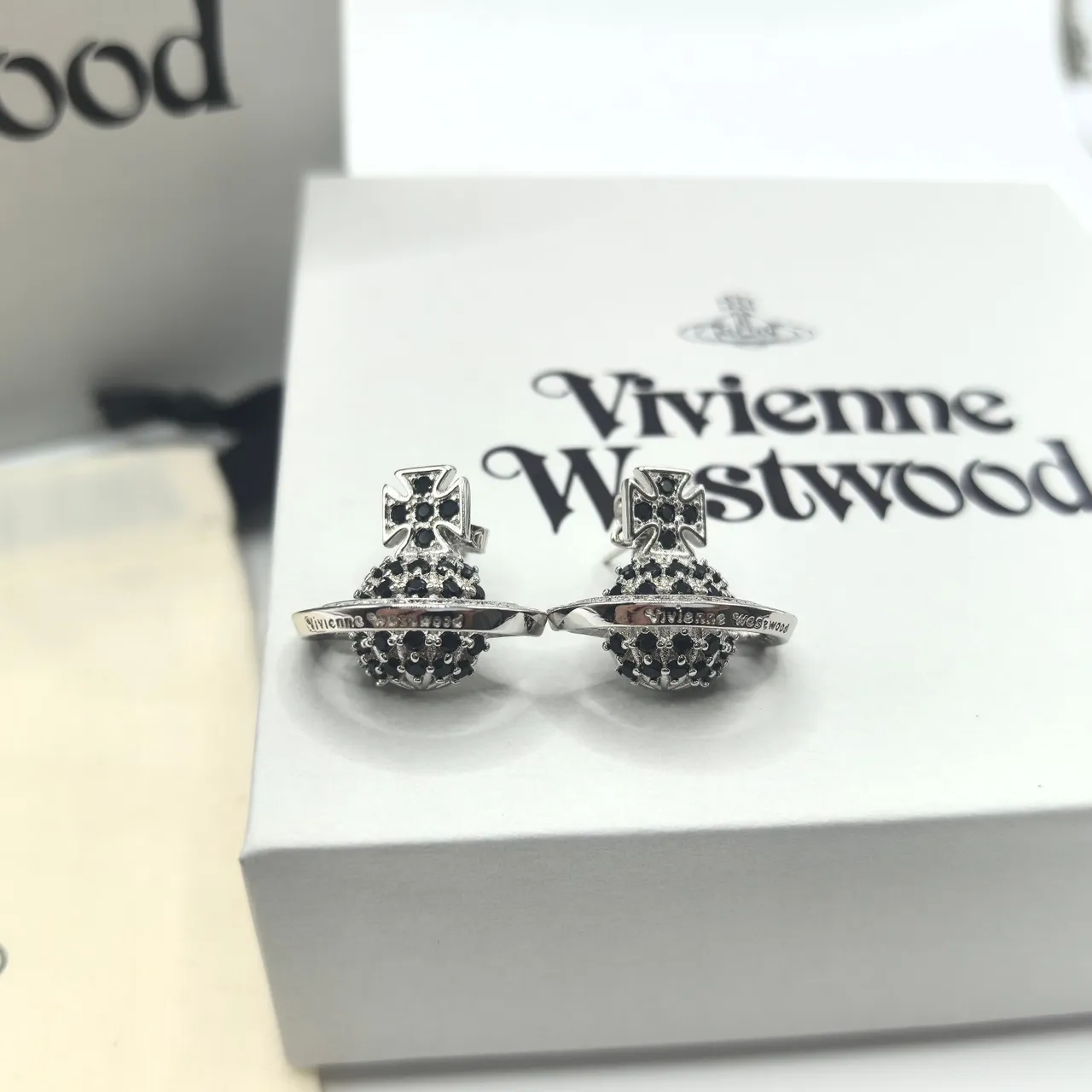 Vivienne Westwood Orb Cross Pavé Black Stud Earrings