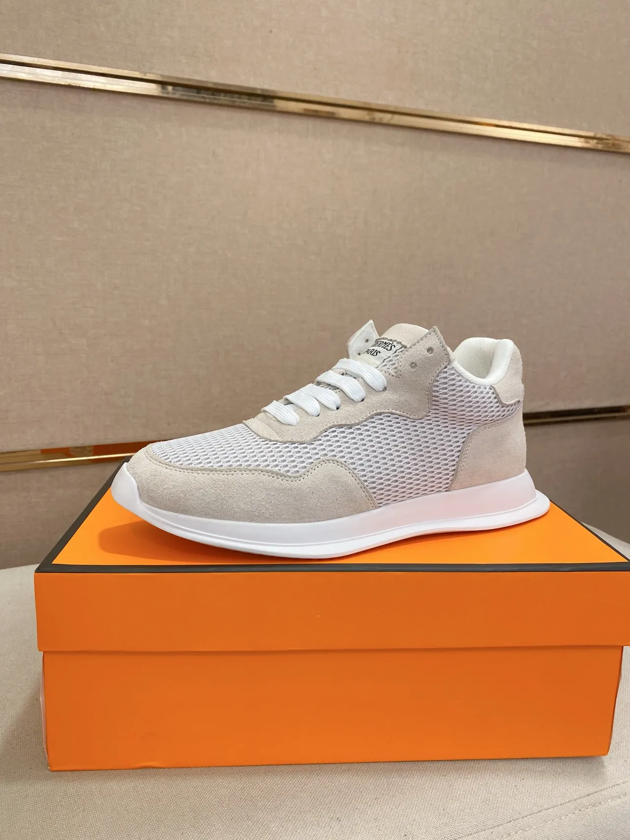 Hermès Beige Mesh and Suede Lifestyle Sneaker