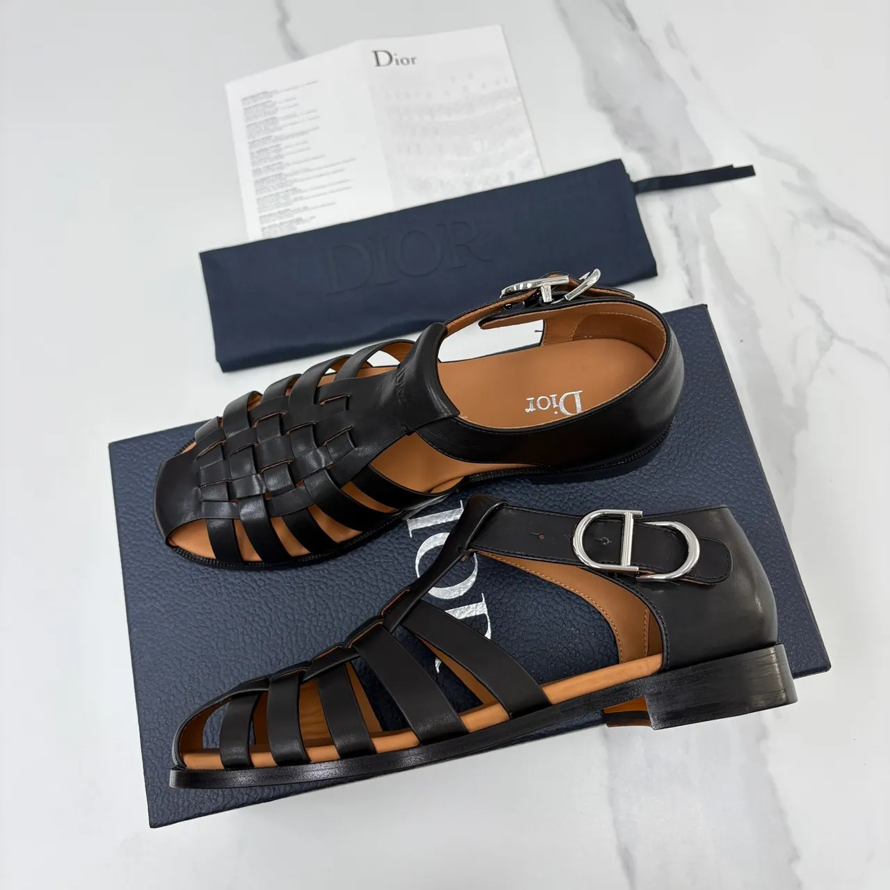 Dior Woven T-Strap Buckle Gladiator Sandals