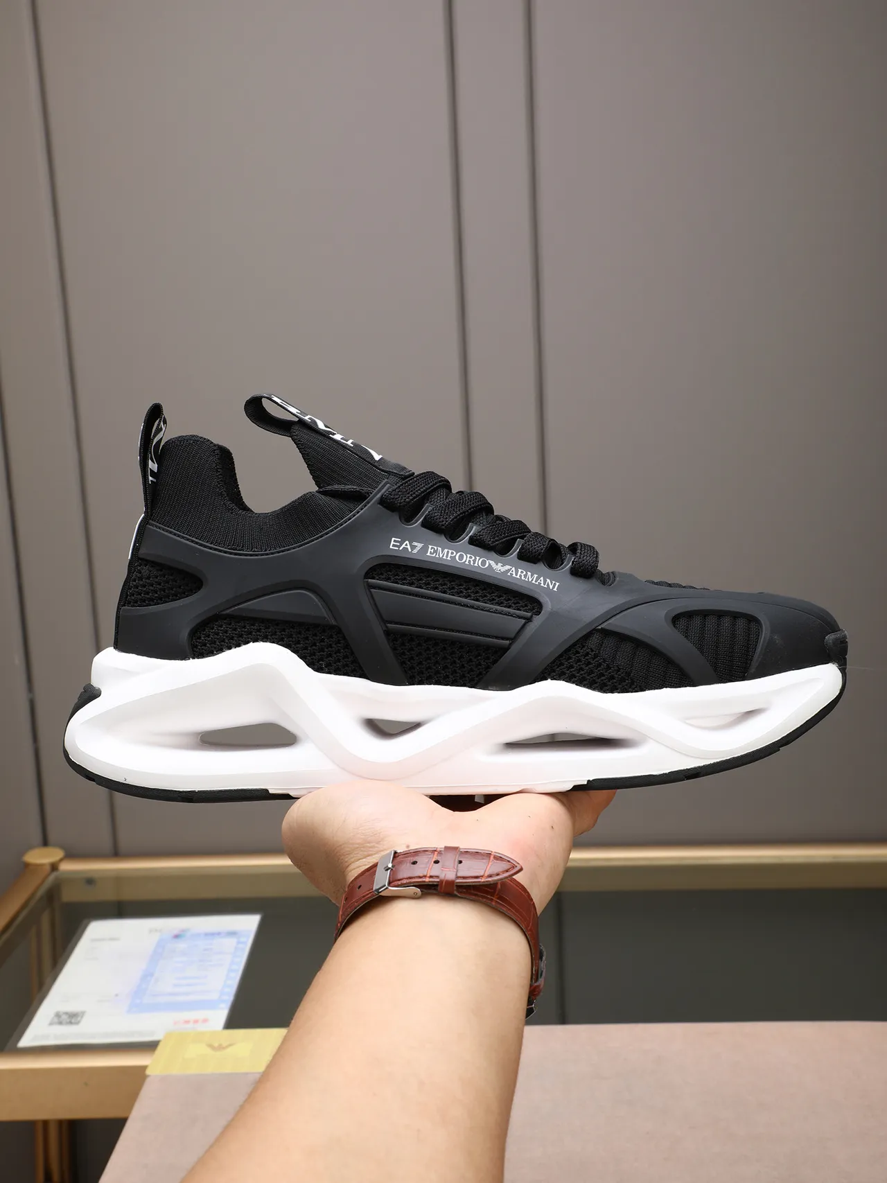Emporio Armani EA7 Black and White Mesh Lifestyle Sneakers