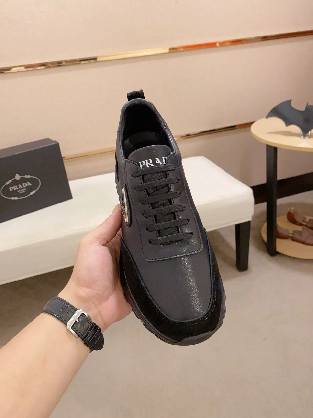 Prada Cloudbust Black Leather-Suede Panelled Lifestyle Sneakers