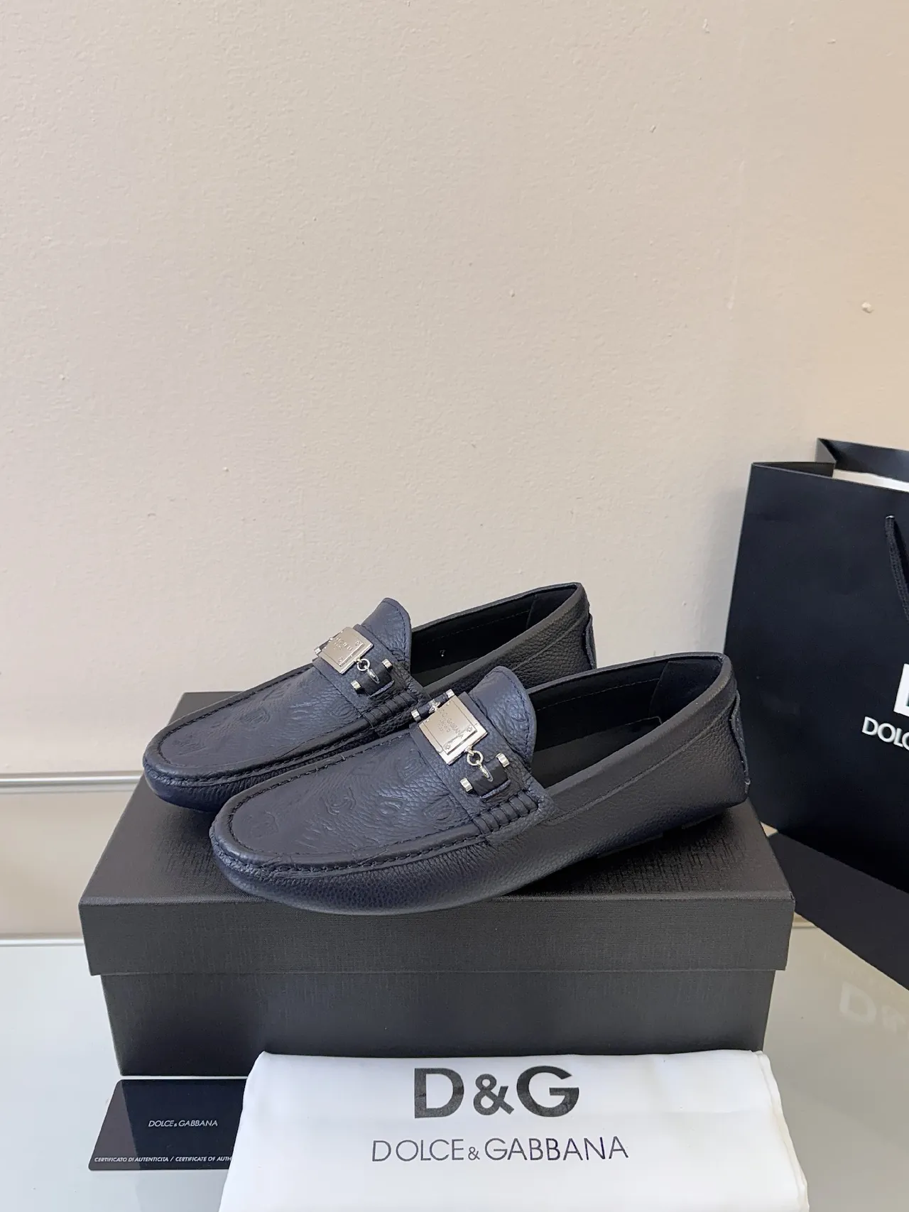 Dolce & Gabbana Portofino Navy Blue Embossed Leather Loafer