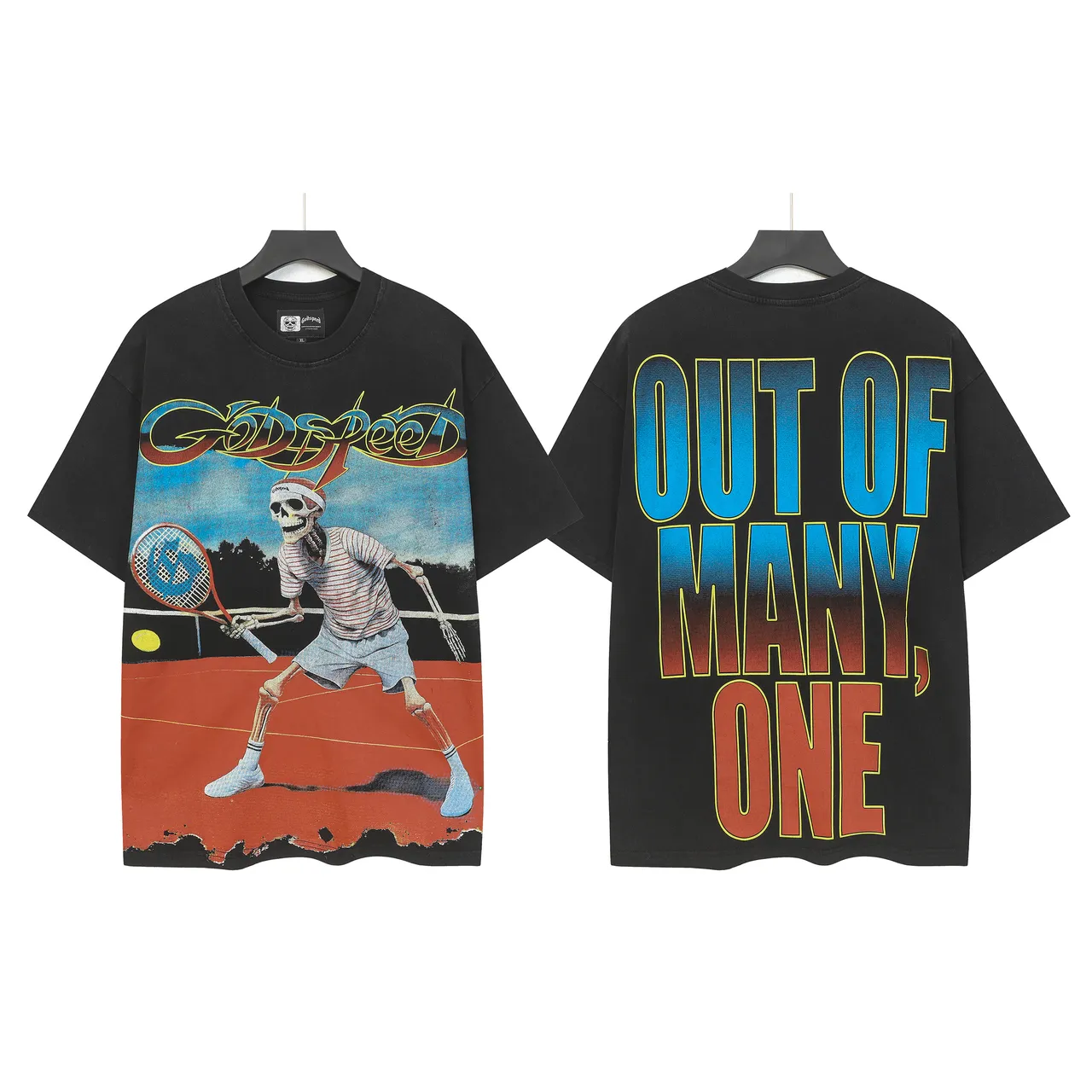 Godspeed Skeleton Tennis Graphic Black Oversized T-Shirt