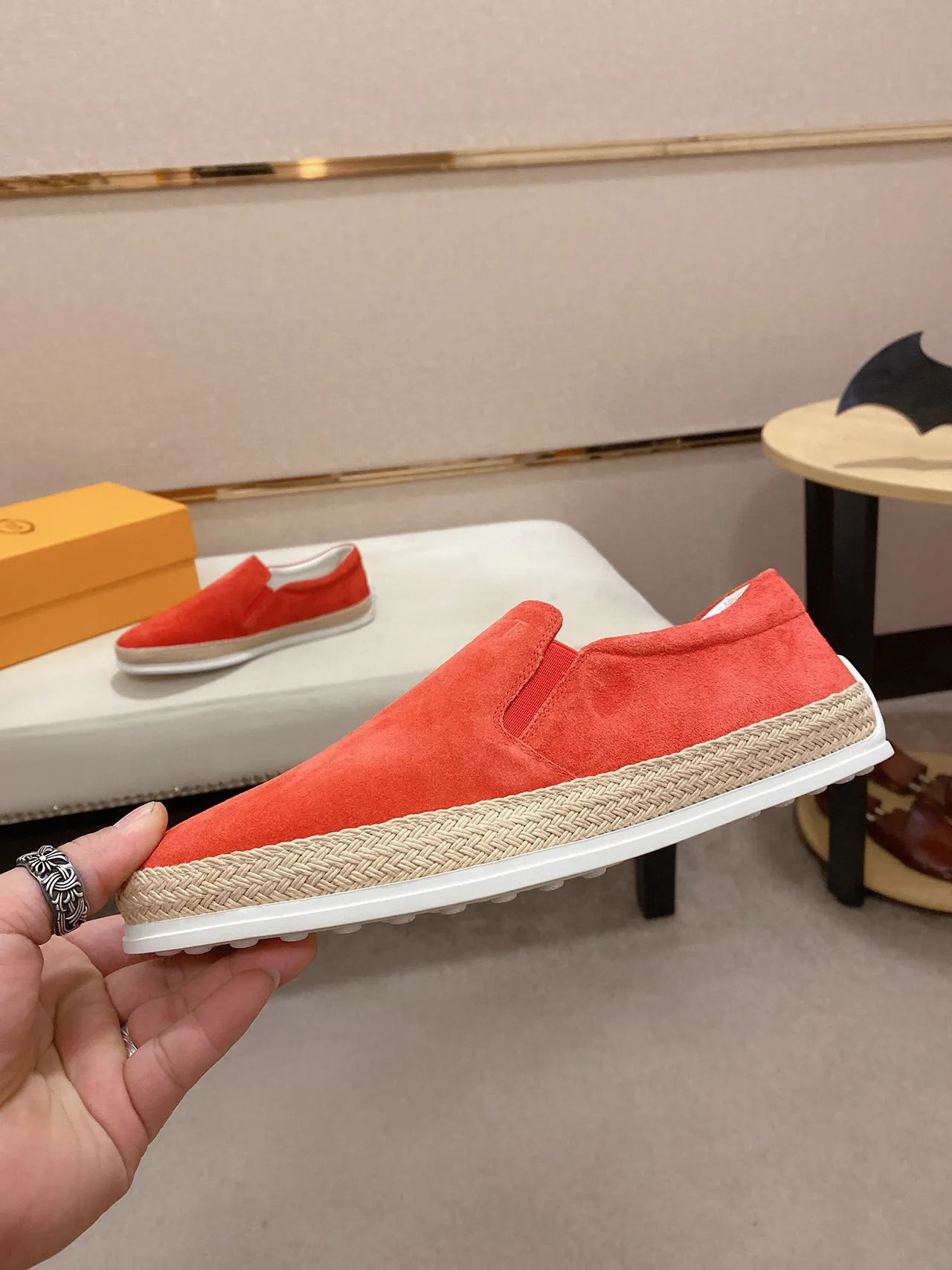 Coral Suede Slip-On Espadrille Boat Shoe