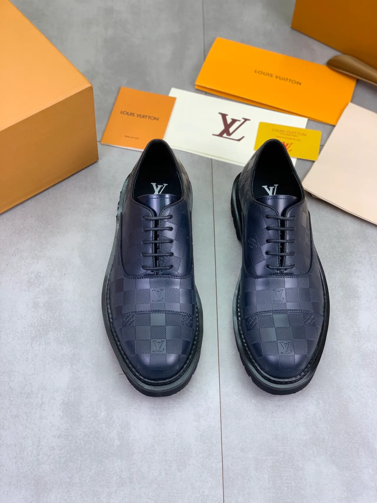 Louis Vuitton Checkered Monogram Cap-Toe Leather Shoes