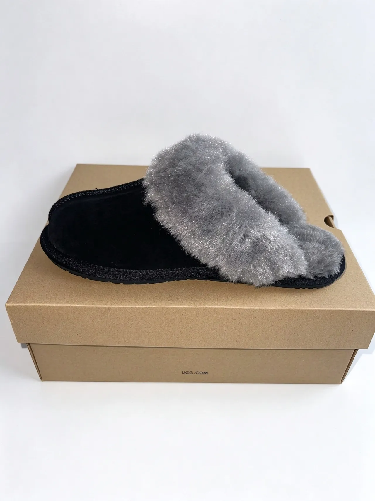 UGG Tasman Black and Gray Plush-Lined Slipper