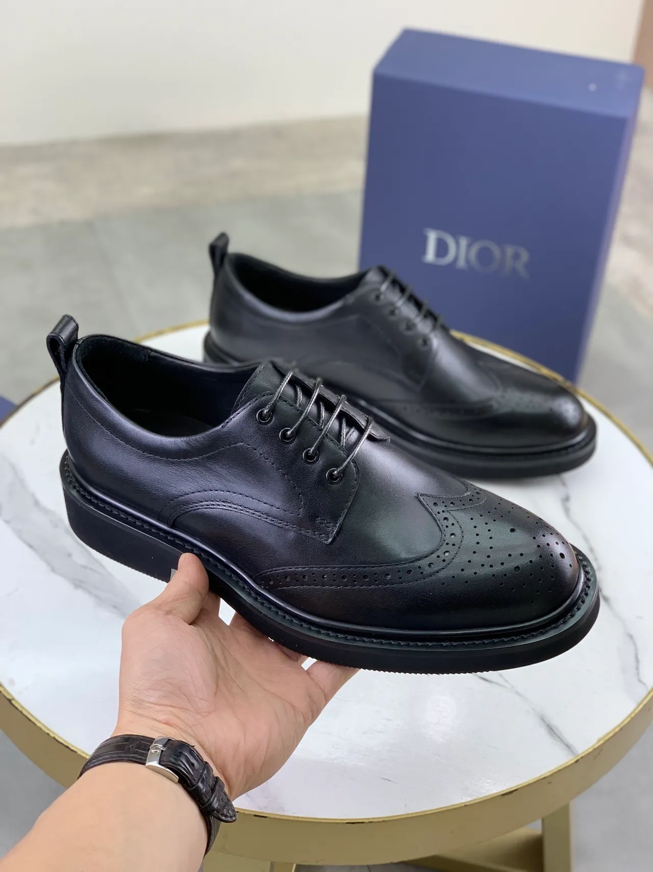 Dior Black Wingtip Full Perforation Brogue