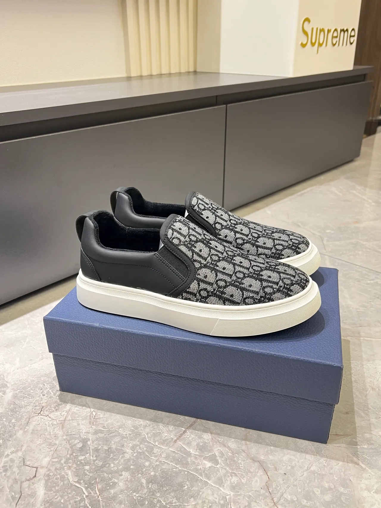 Dior Black White Monogrammed Textile Upper Leather Heel Counter Lifestyle Sneakers