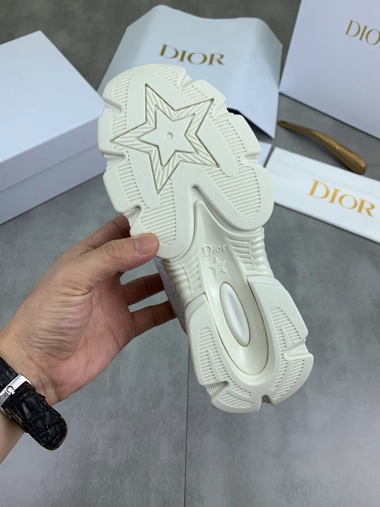 Dior B23 Beige Blue Sole Jacquard Paneling Chunky Sneakers
