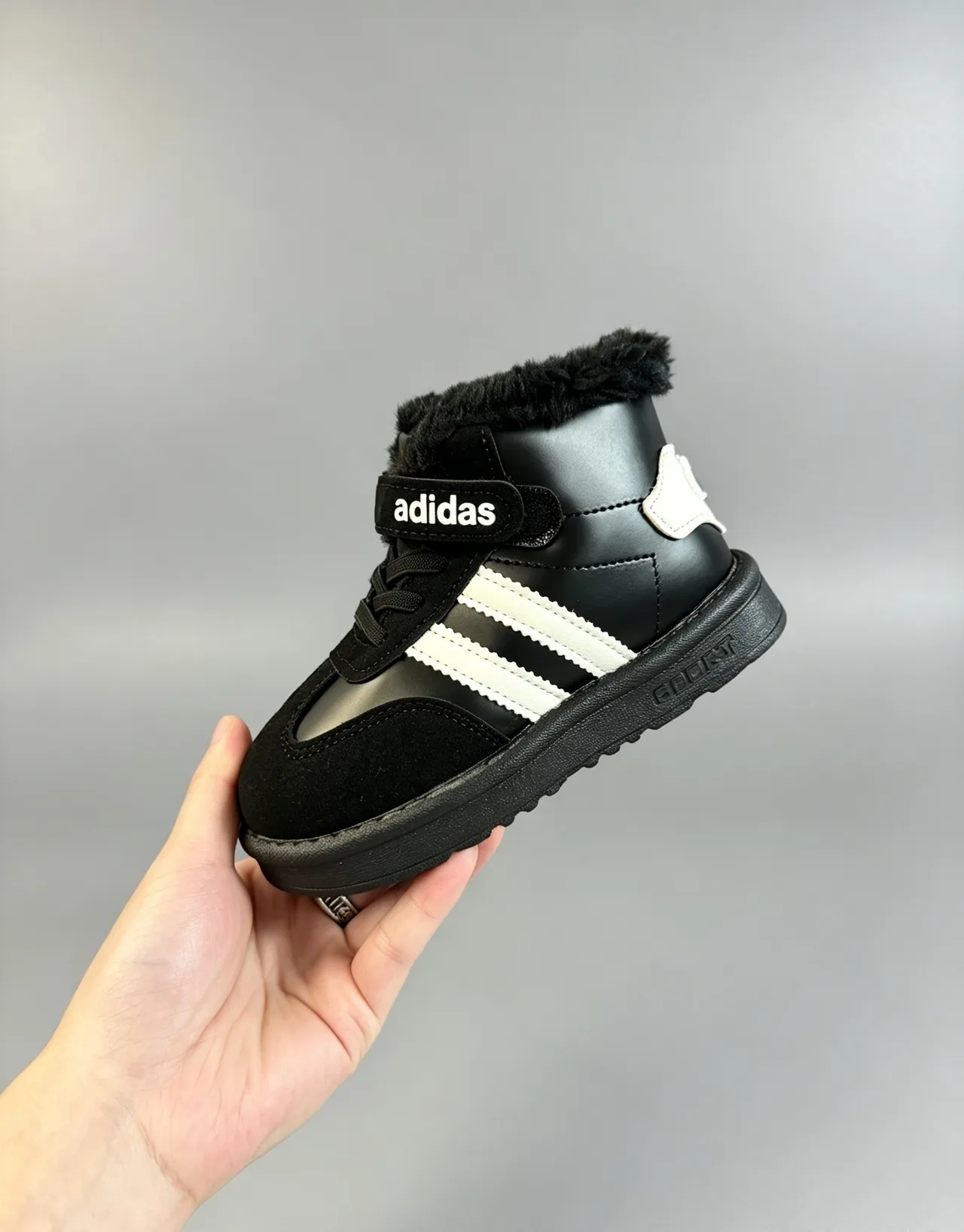 Adidas Brown White Fur-Lined Collar Three-Stripe Side Panel Snow Boots