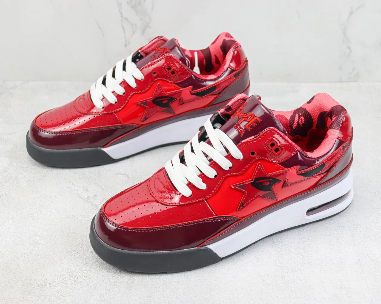 A Bathing Ape BAPE STA Glossy Red Burgundy Lifestyle Sneakers