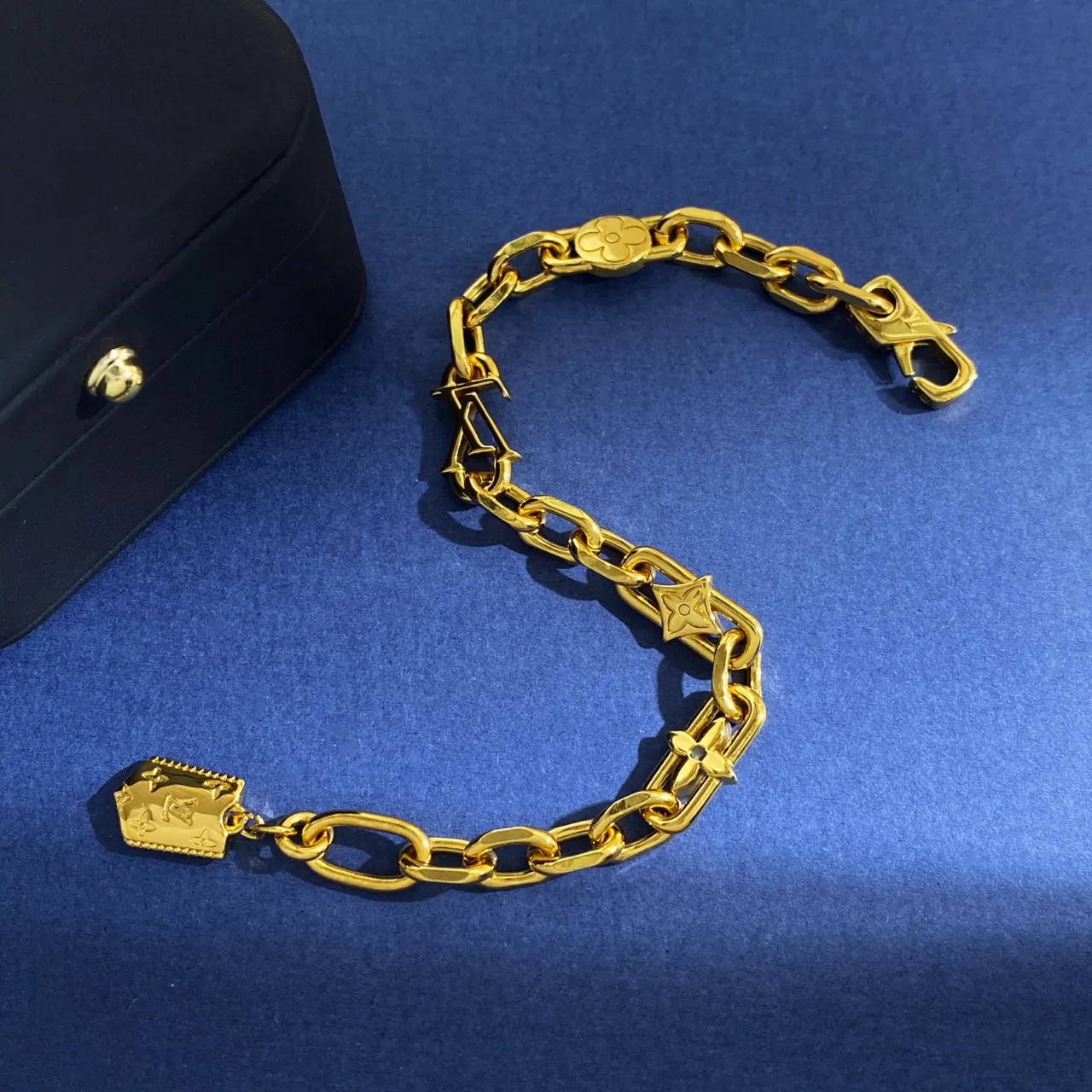 Louis Vuitton Gold Silver Double-Layered Chain Two-Tone Bracelet