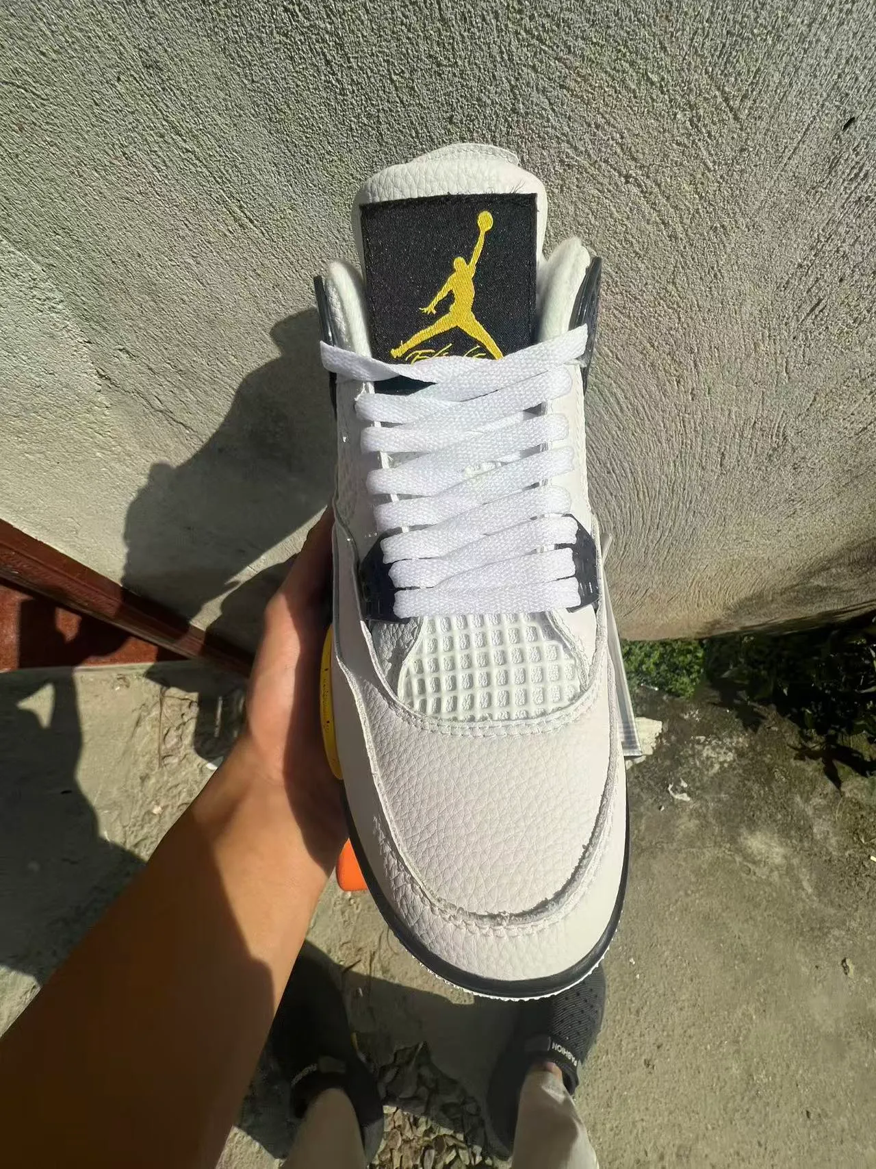Air Jordan 4 White Black Yellow Speckle Basketball Shoes
