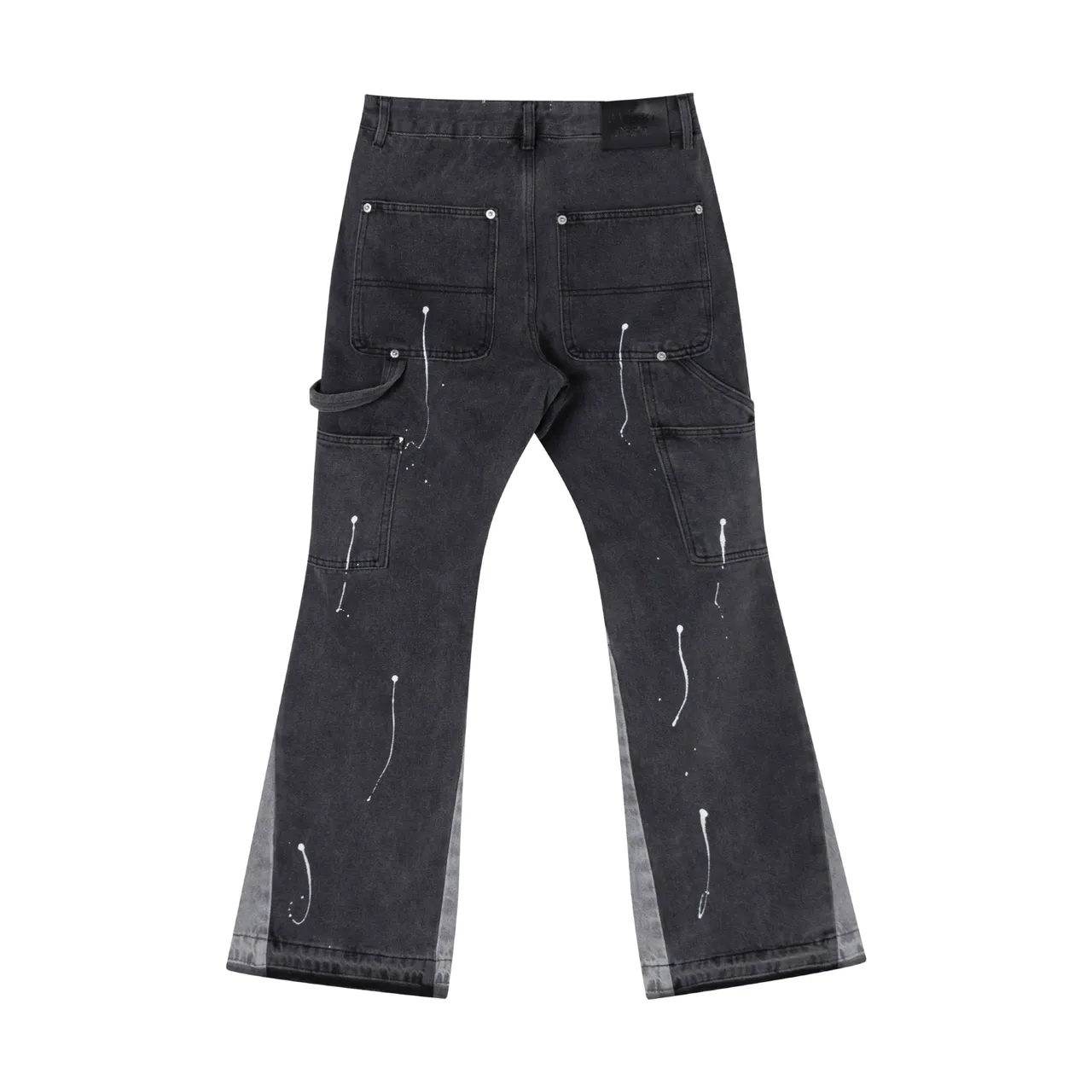 Black Paint-Splatter Flared Contrast-Panel Jeans