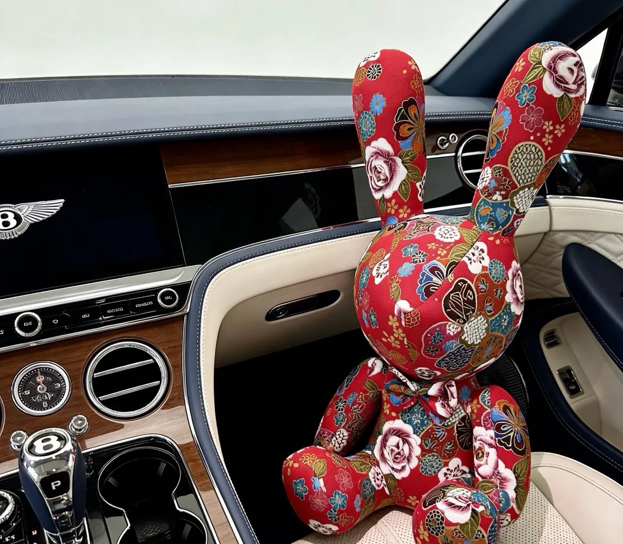 Gucci Red Multicolor Plush Stuffed Rabbit Floral Patchwork Print Handbag